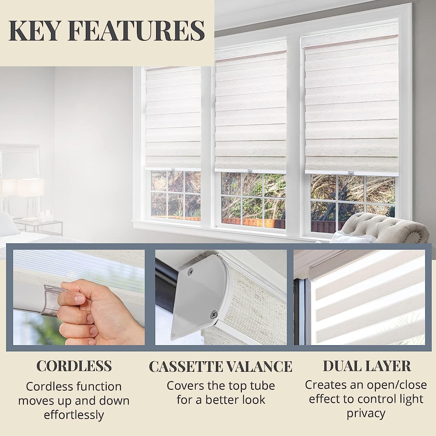 CHICOLOGY Zebra Blinds Roller Window Shades 21″W X 72″H, Basic Natural