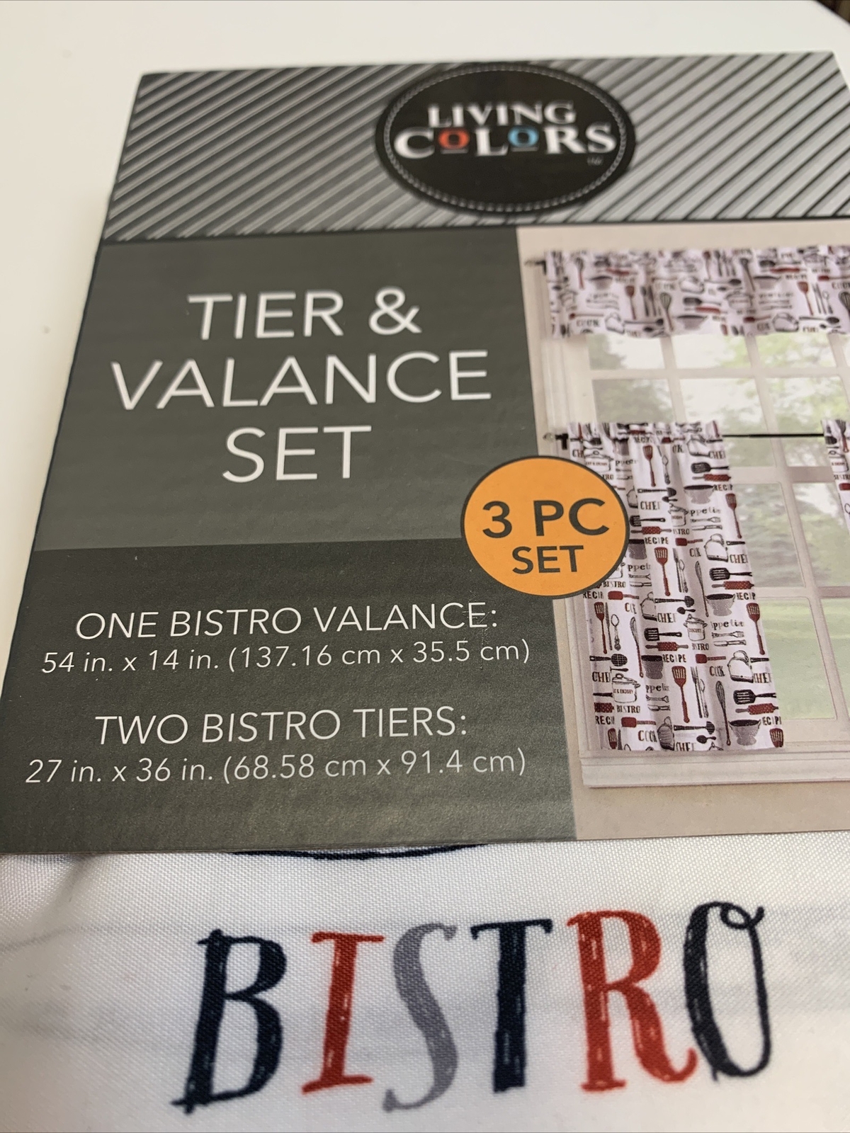 Living Colors Tier & Valance 3 Piece Set 1 Valance & 2 Tiers Super Cute