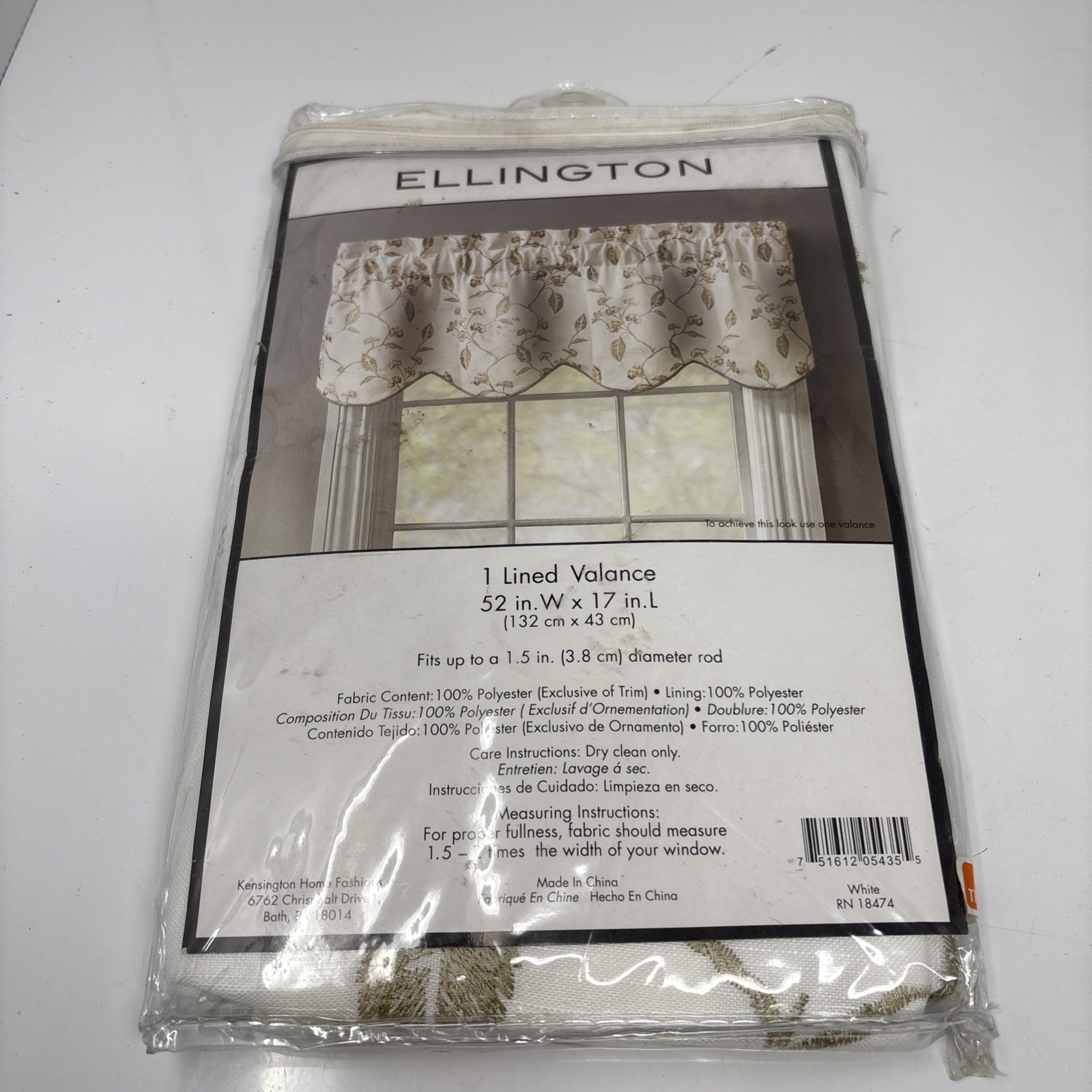 ELLINGTON, One Lined Valance 52” x 17” EMBROIDERED FLORAL