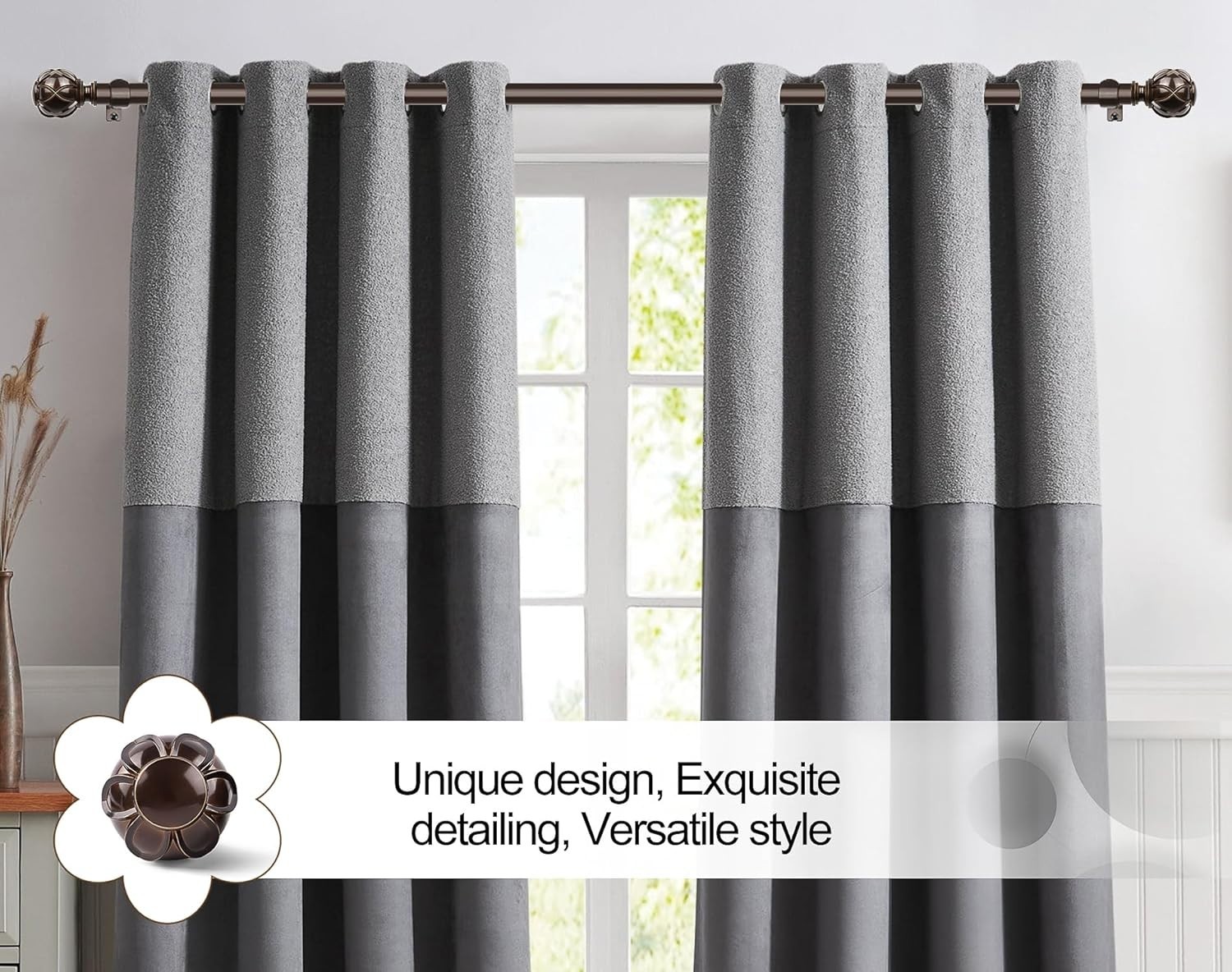 Heavy Duty Adjustable Curtain Rods Iron 72-144 Inches Decorative Bronze