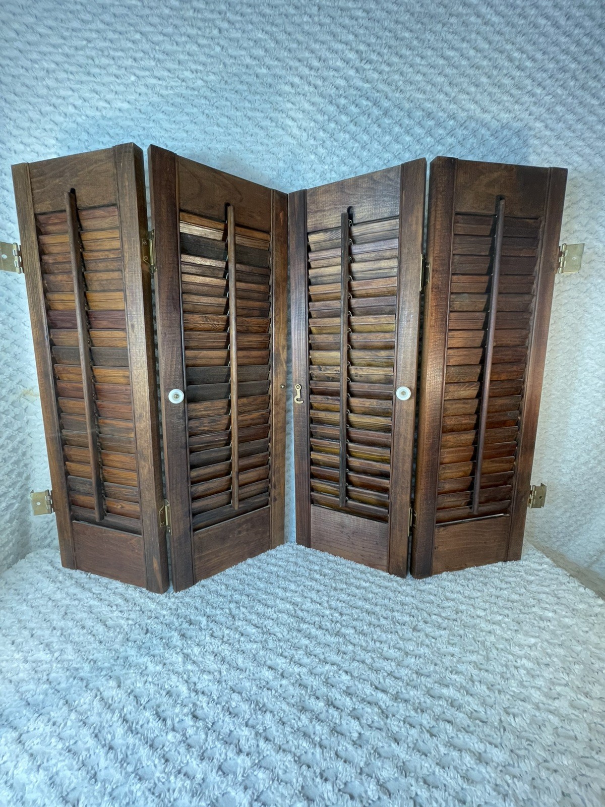 VTG! Plantation Window Shutters ~Wood~Louver~Brown~24” X 16 1/8” Set of 2!