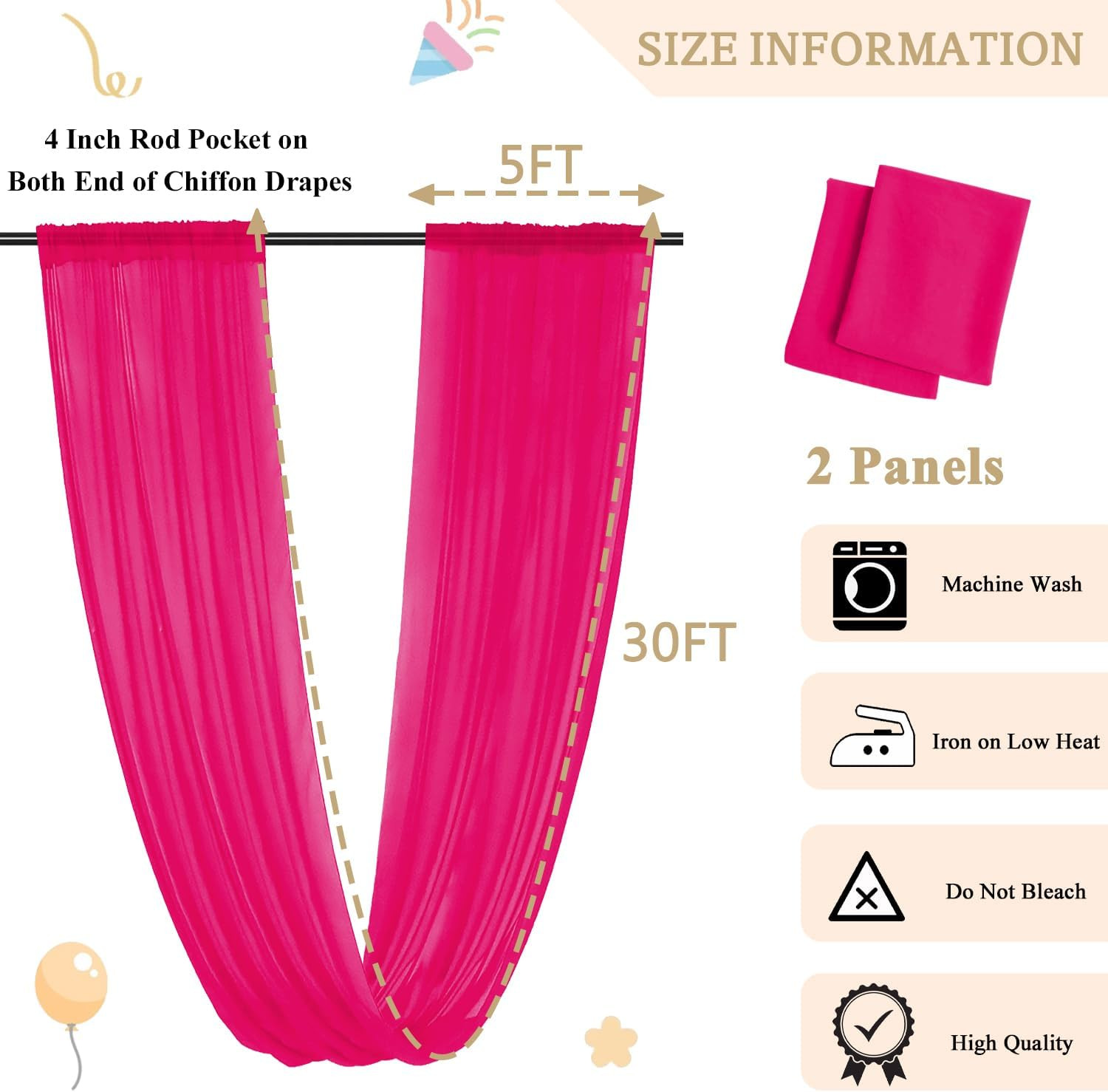 Hot Pink Sheer Ceiling Drapes 5X30Ft for Weddings & Parties – 2 Panels