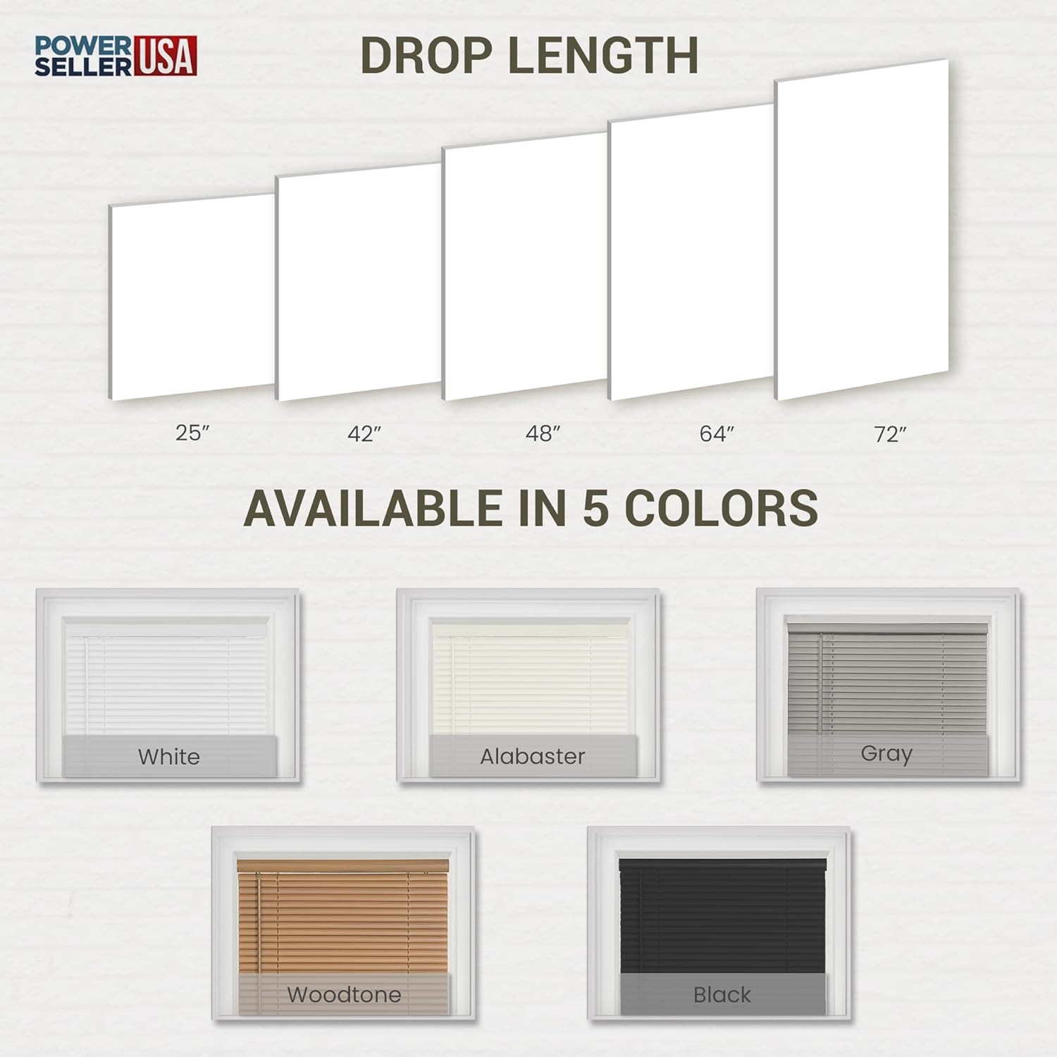 PowerSellerUSA Cordless Vinyl Mini Blinds 34×64 Inch Alabaster