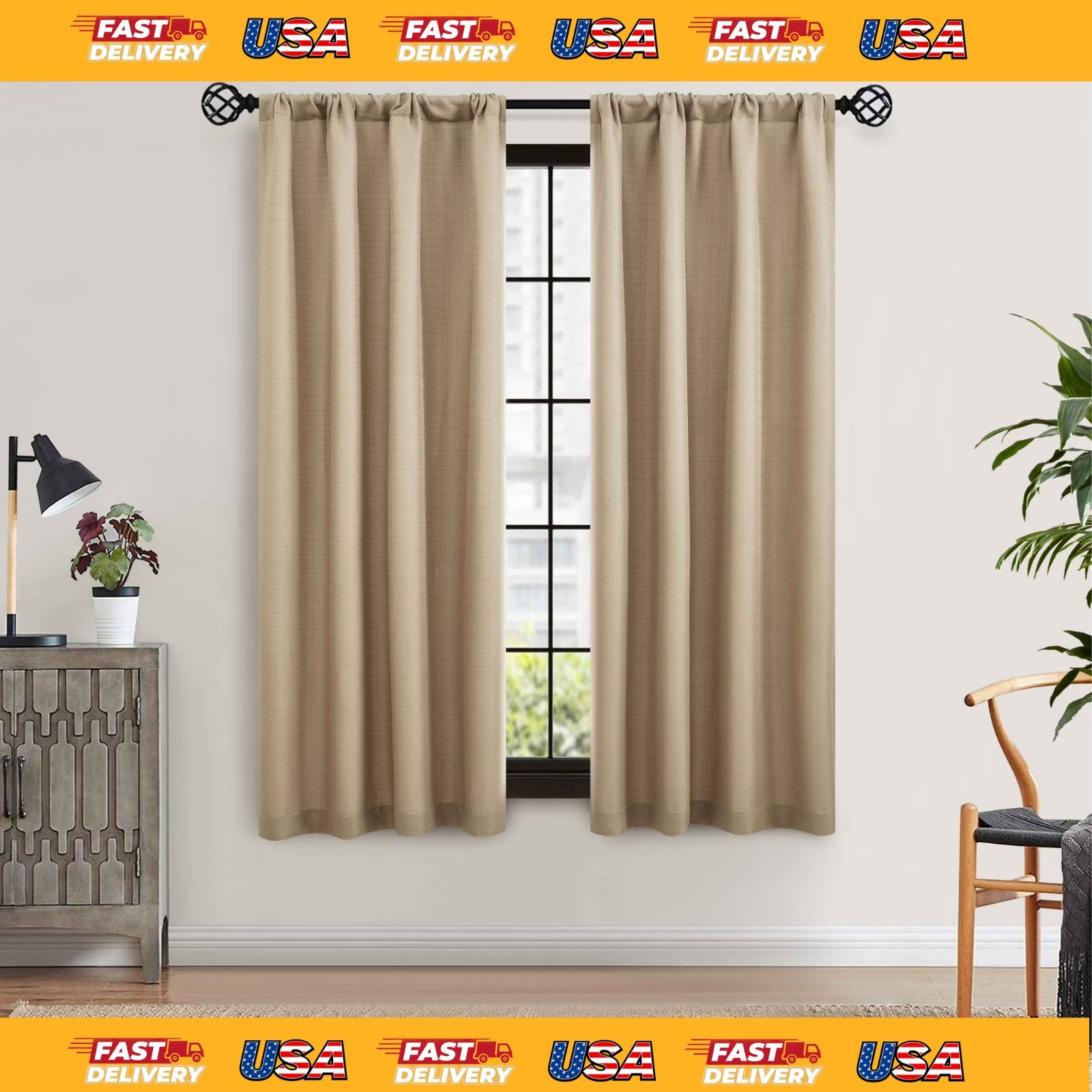 Mainstays Southport Light Filtering Textured Curtain Panels 2-Pack Beige 40×63