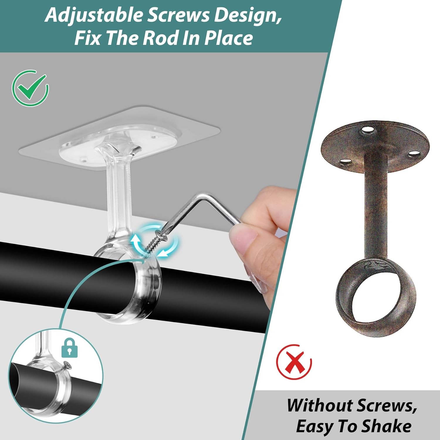 6-Pack No Drilling Ceiling Mounted Curtain Rod Brackets, Self Adhesive Curtain