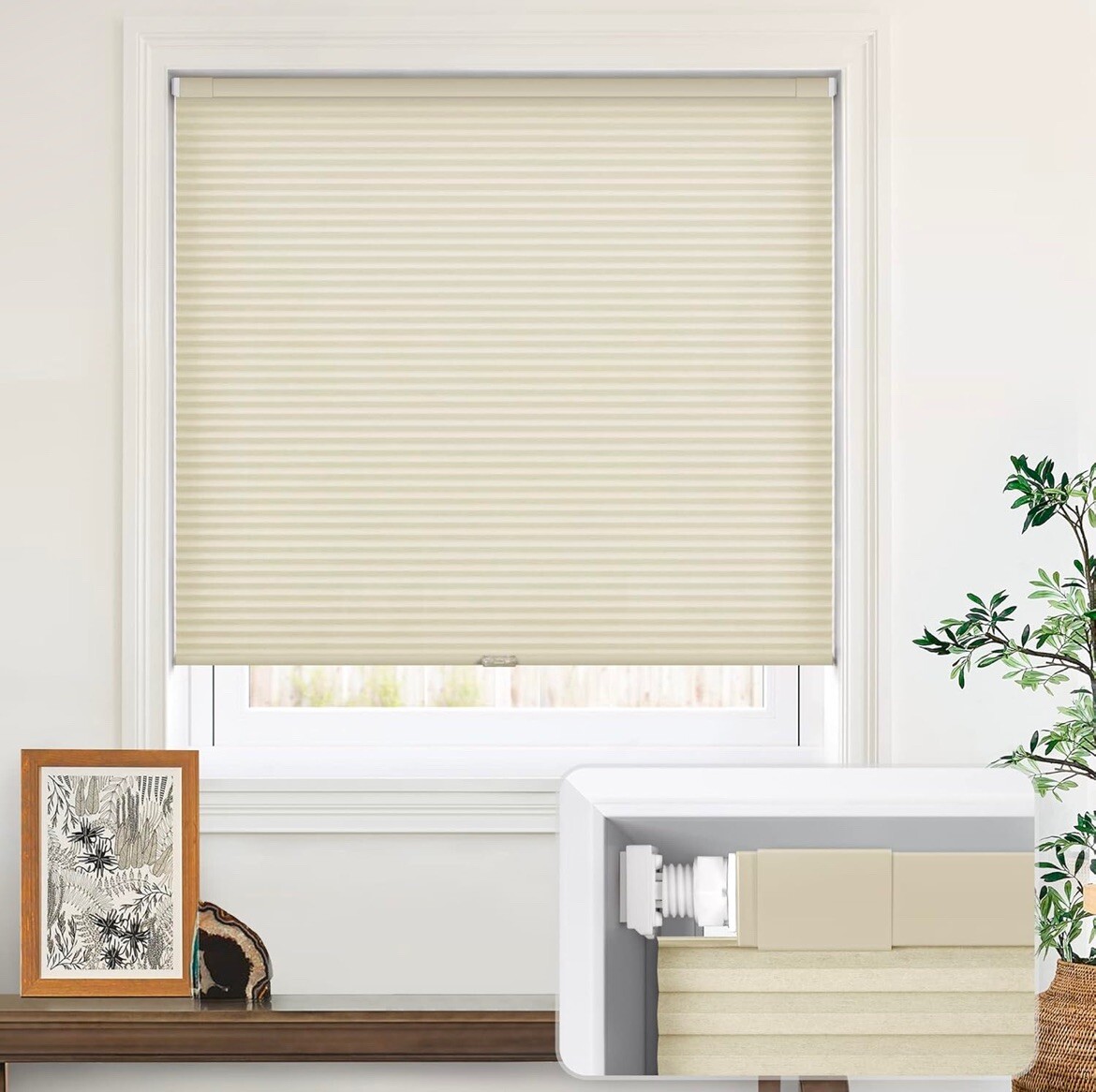 LazBlinds Cordless Cellular Shades, 40” W x 48” H, Cream