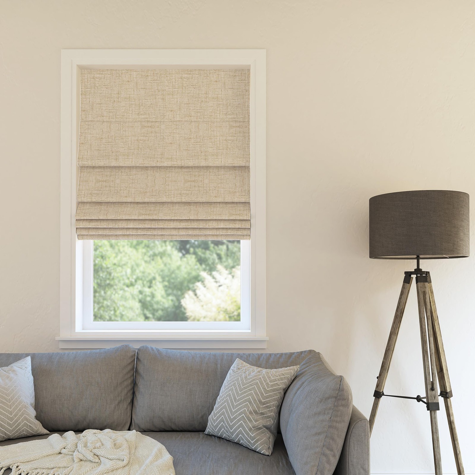 Seraphina Textured 100% Total Blackout Cordless Roman Shade Taupe 35″W x 64″H