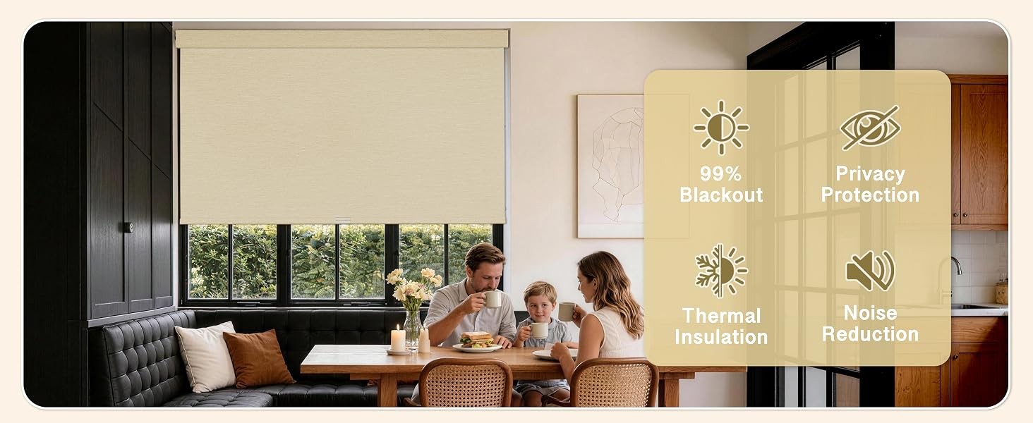 Blackout Roller Shades with Valance for Bedroom,White,46″ W X 72″ H | No-Drill