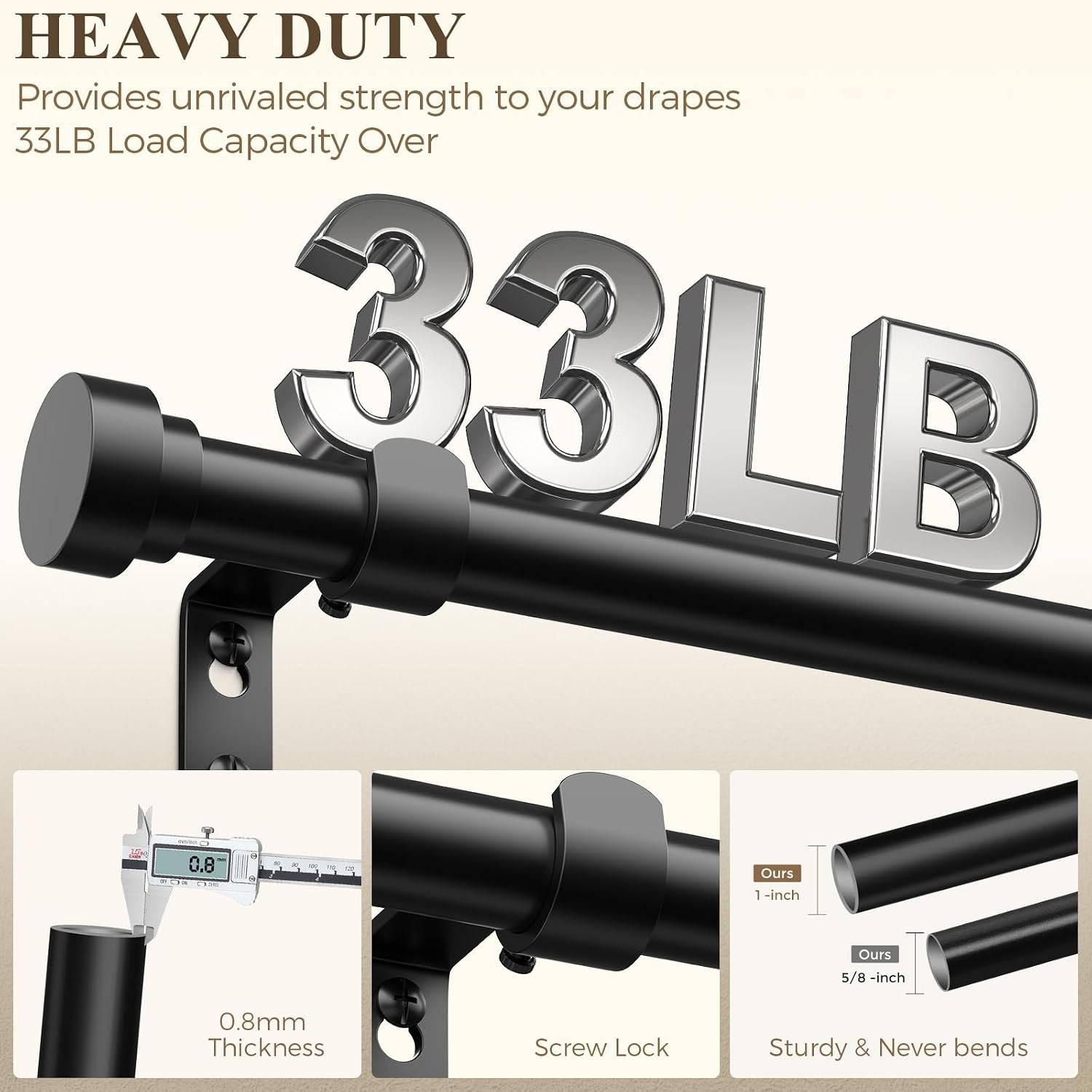 Extra Long Curtain Rods 120 to 240 Inch(10-20ft),Adjustable Curtain Rod,Black