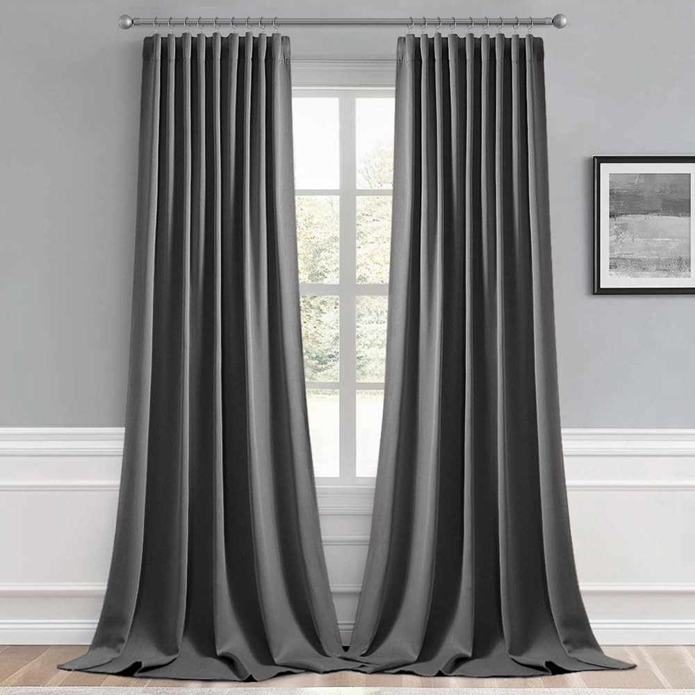 Back Tab Grey Blackout Curtains 120 Inch Long 2 Panels Set for Living Room Be…