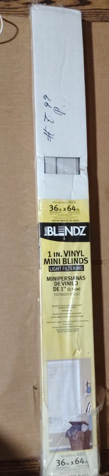 Basic Blindz 1 in. Vinyl Window Mini Blind 36in x 64in White CORDED