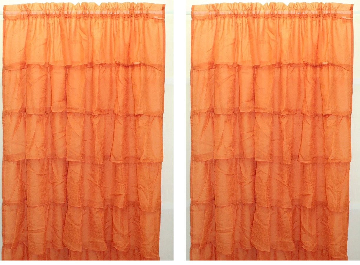 2PC Gypsy Ruffled Sheer Layered Curtain Panel Bouffant Crushed Ruffles Lorraine