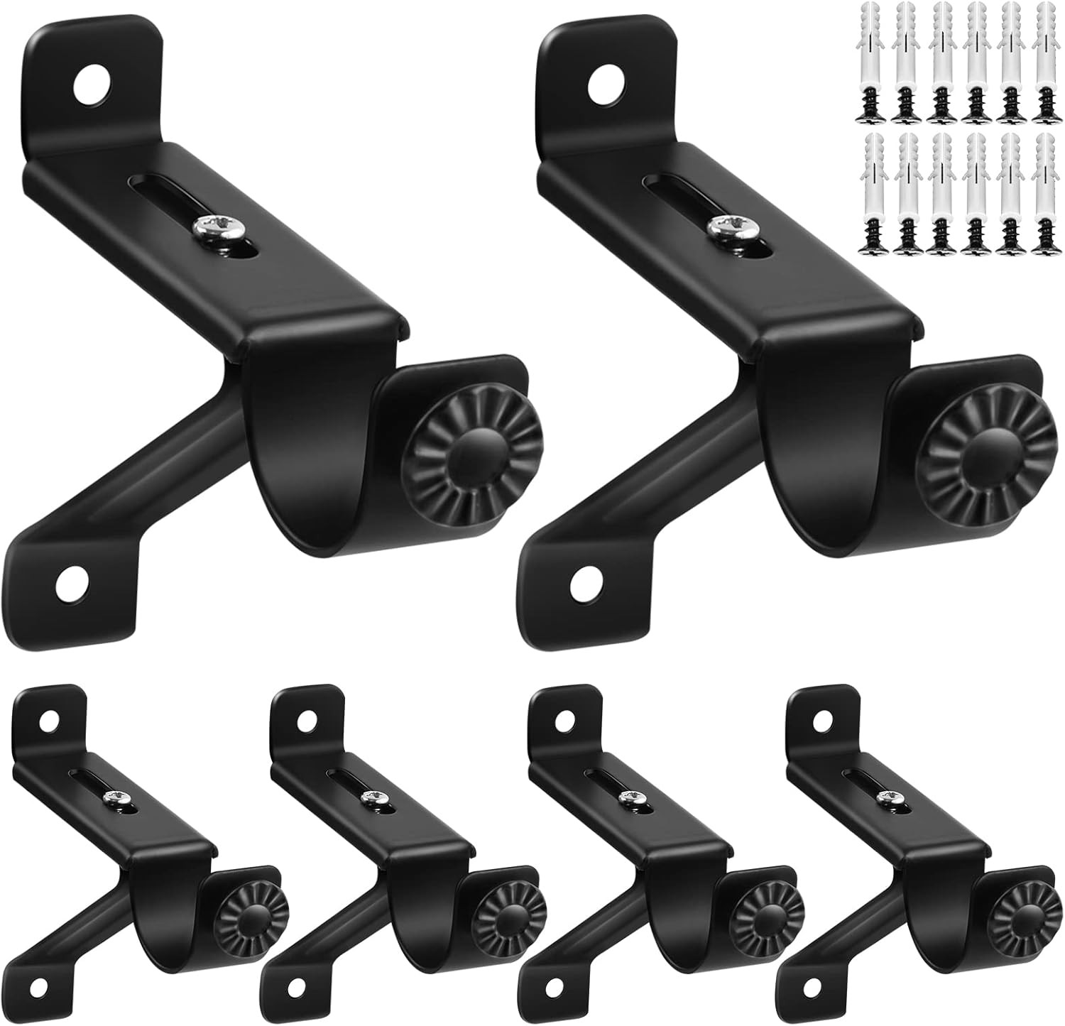 Adjustable Curtain Rod Bracket, Heavy Duty Curtain Rod Holders, Black 6 Pcs Curt