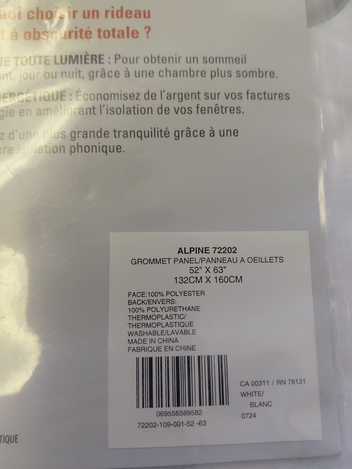 THERMAL Plus Grommet Light-Filtering Curtain Panel 52in x 63in White