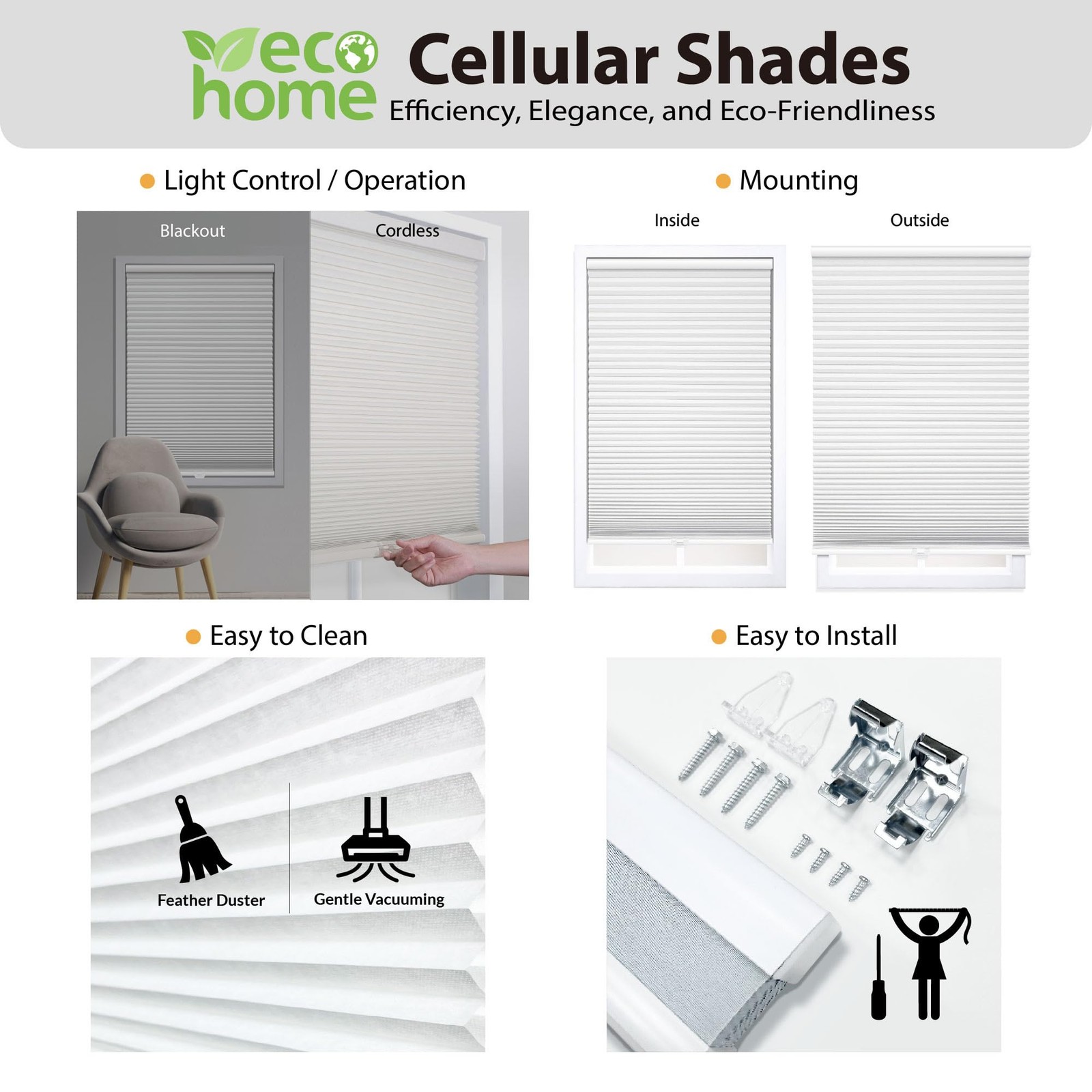 Dez Furnishings Cordless 1.5 Blackout Cellular Shade 20.5W X 64H White