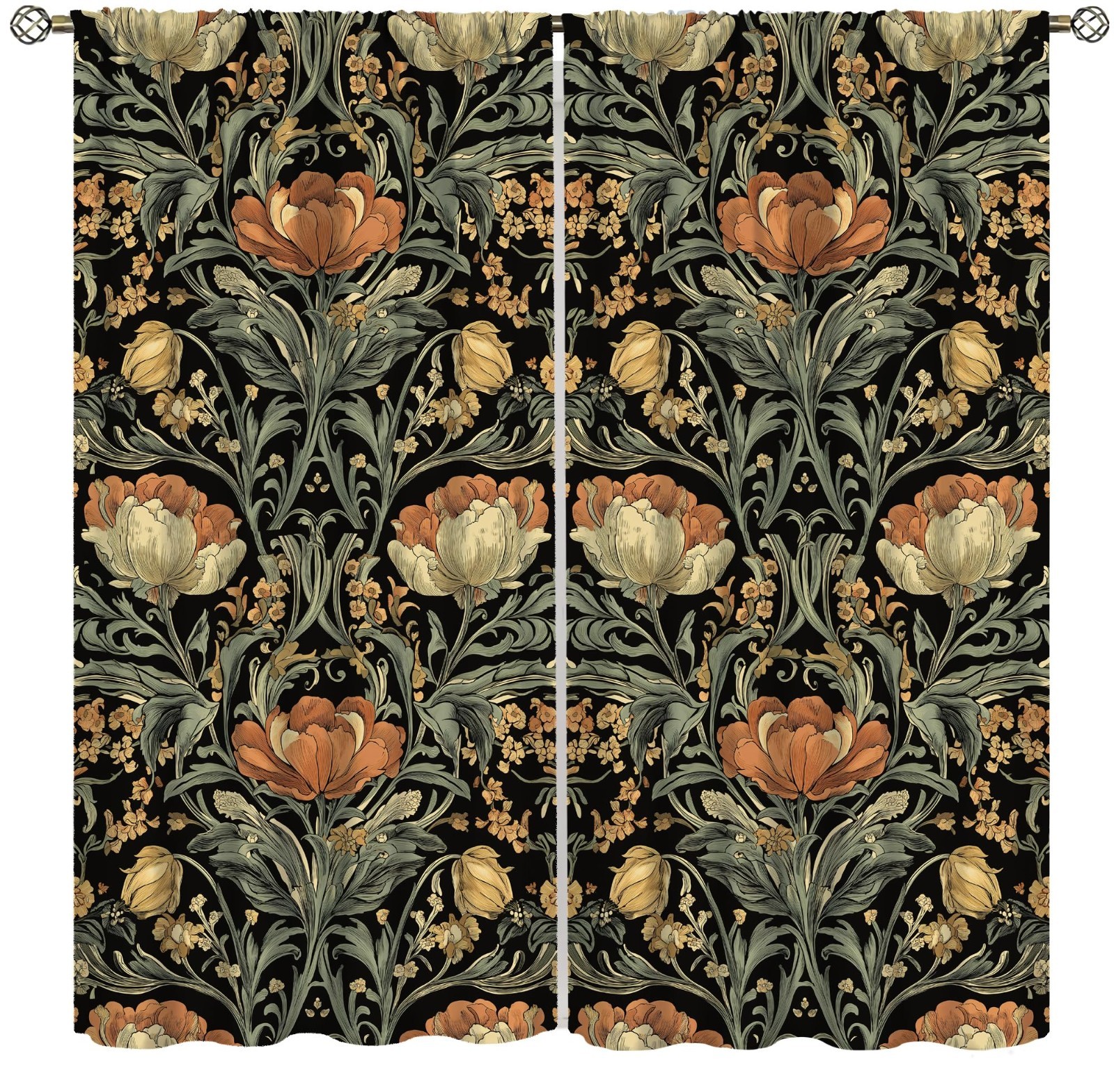 Rustic Floral Bird Decor Curtains – Vintage Blue Botanical Window Drapes 42x45in