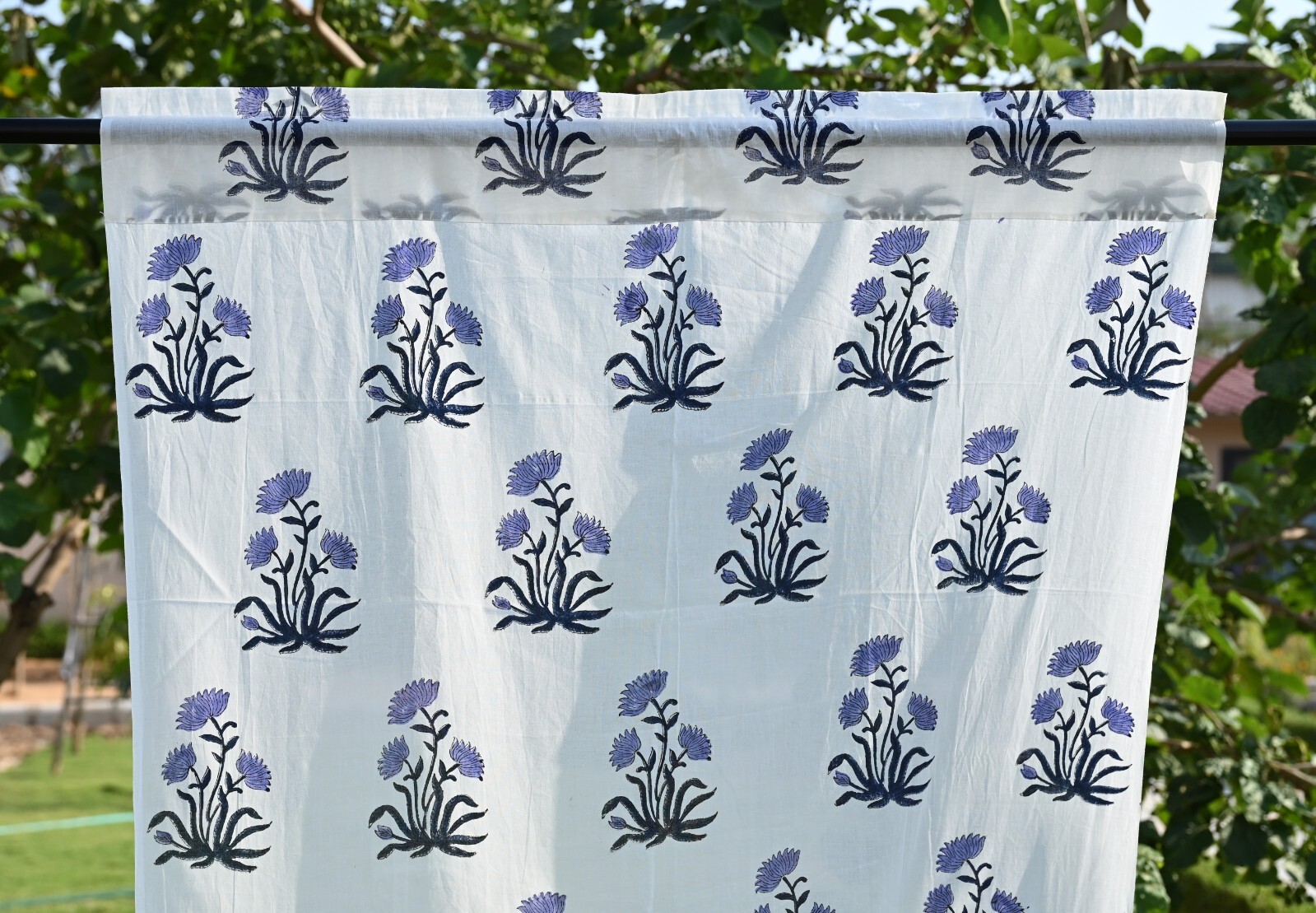 Purple Flower block Print Curtain Panels Set of 2 Indian Cotton window Curtains