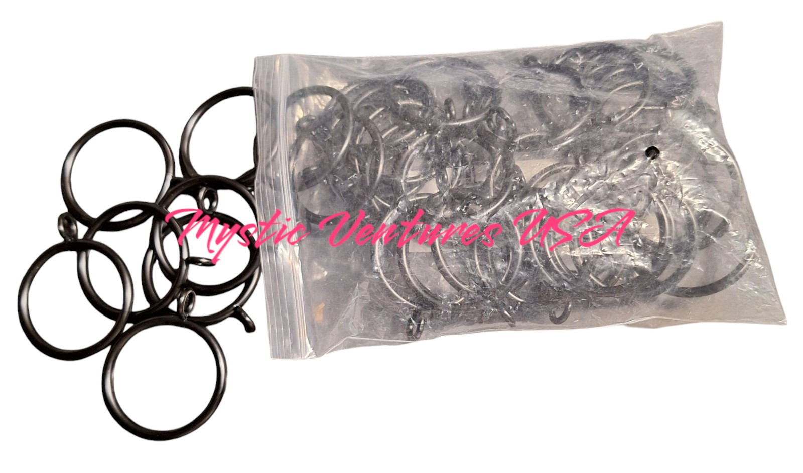 40 Pack Black Matte Metal Curtain Rings with Eyelets 1.50″ Black