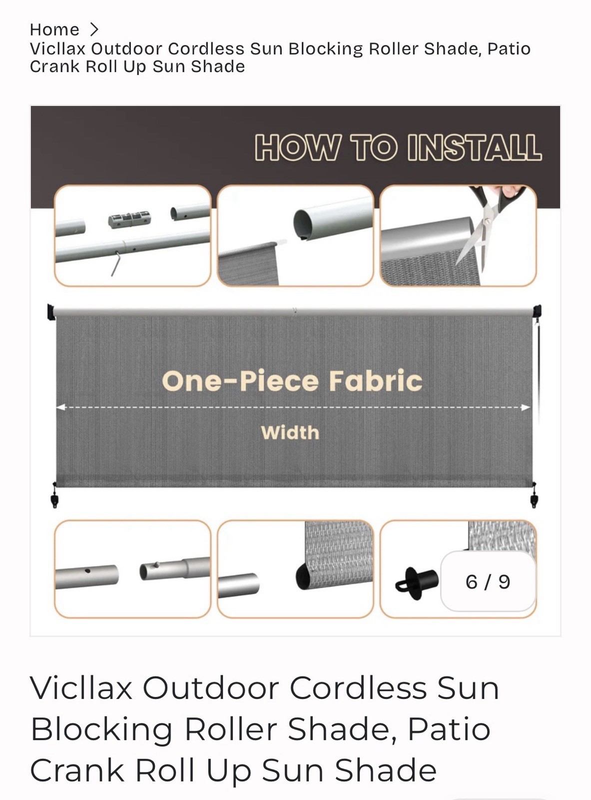 Outdoor Cordless Roller Shade 8 FT Grey Sun Blocking UV Resistant Crank