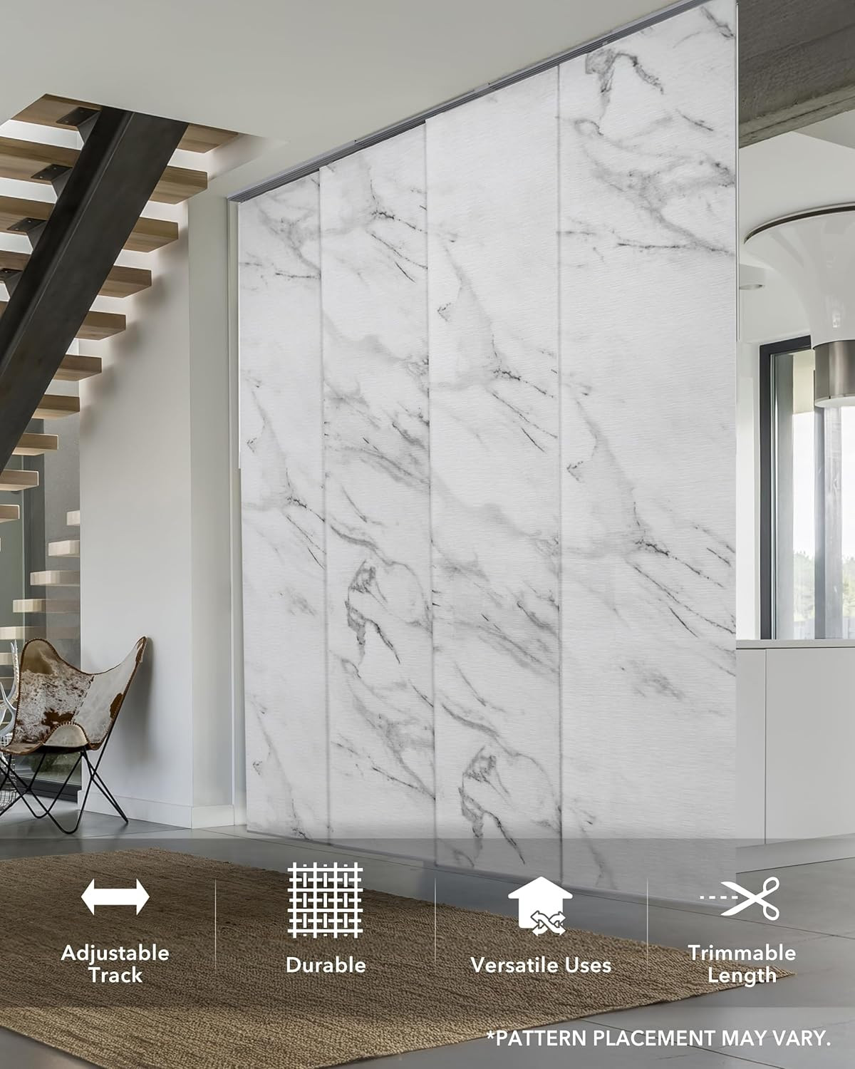 Deluxe Adjustable Sliding Panel Blind, Marble Print, 45.8″-86″W x 96″H