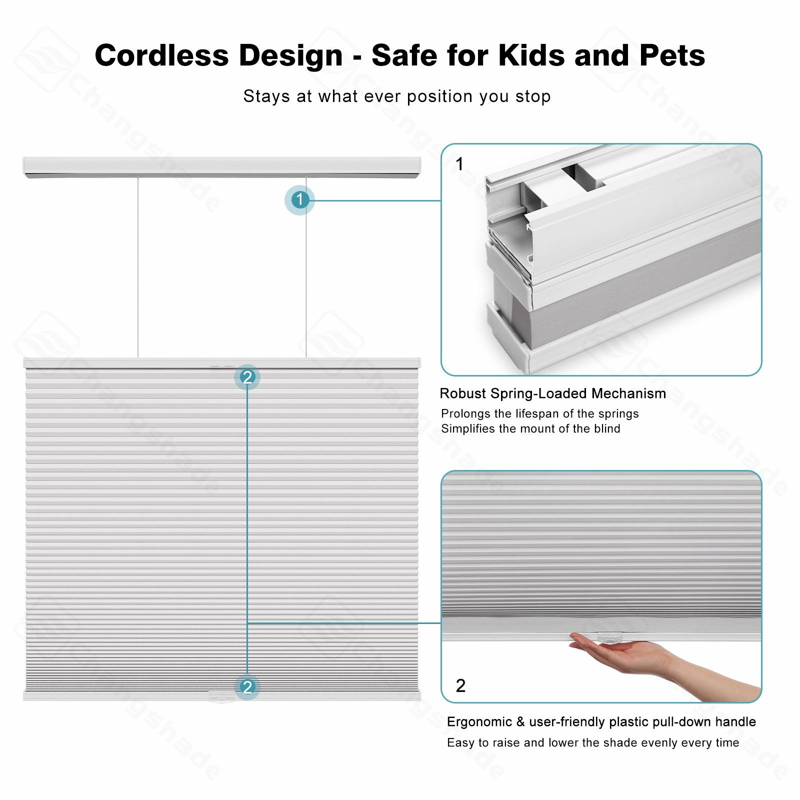 Changshade Honeycomb Light Filtering Cordless Top-Down Bottom Up Cellular Blinds
