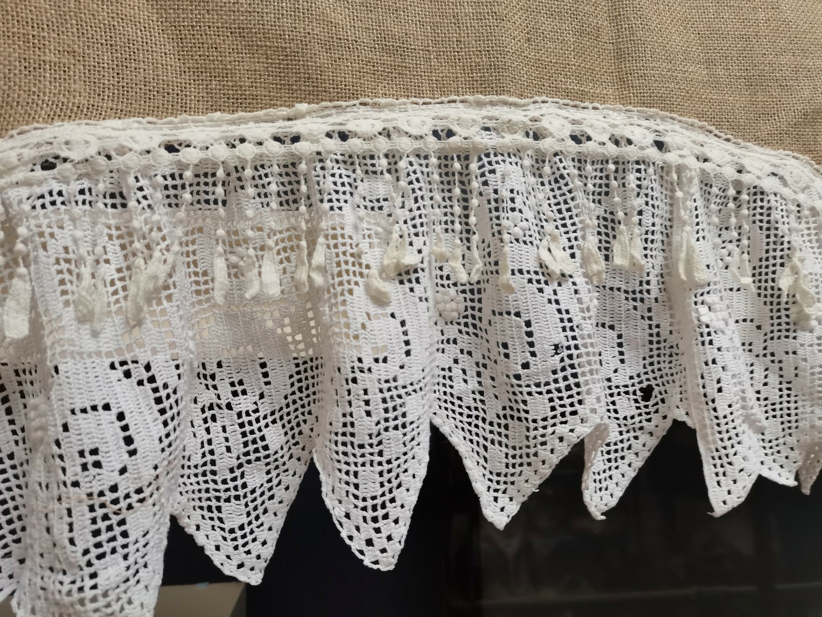 Rustic Burlap Lace Valance Kitchen Curtain window Treatment