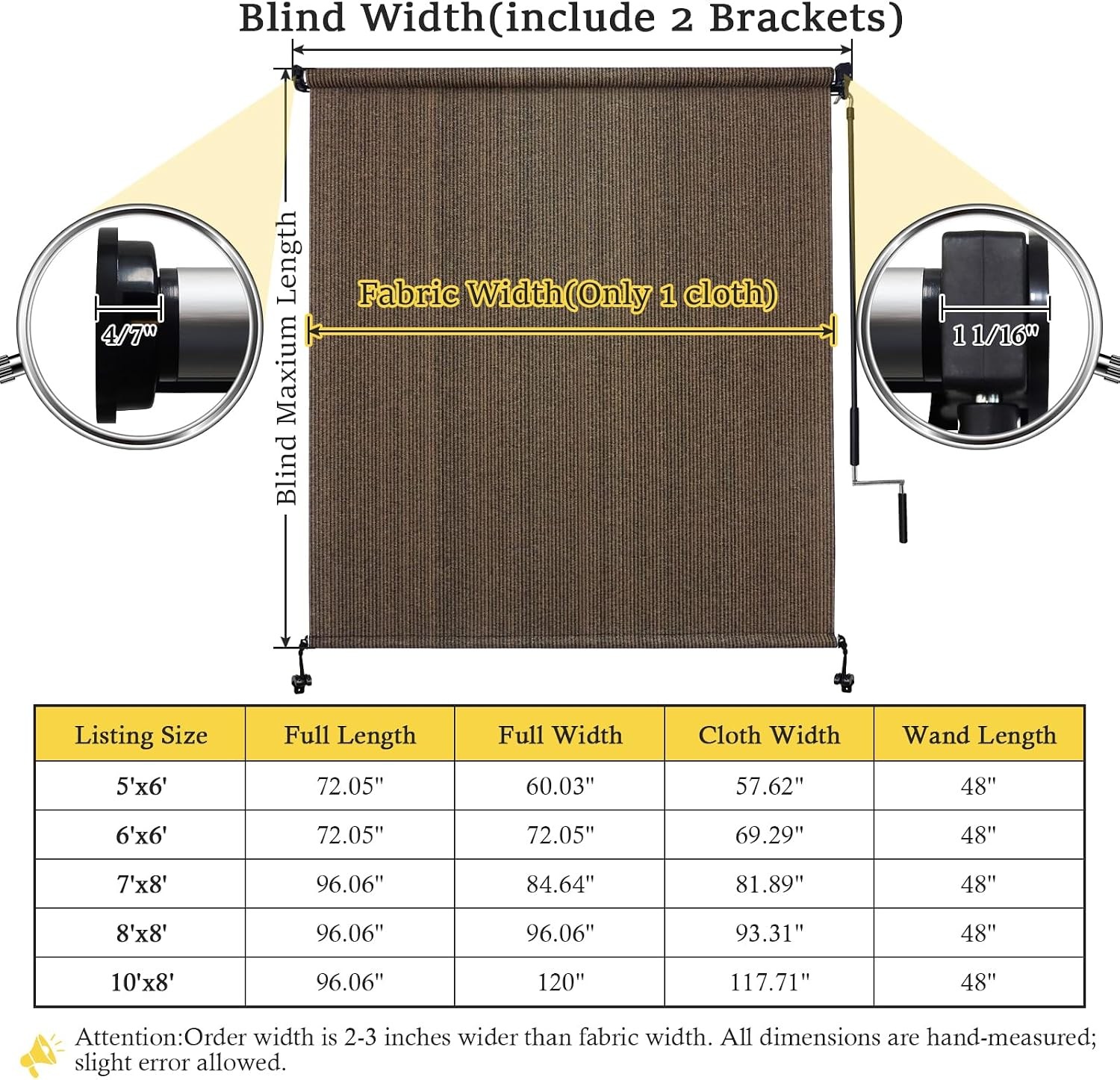 10′ W x 8′ H Outdoor Roller Shades, Cordless Patio Roll Up Outdoor Blinds with 2