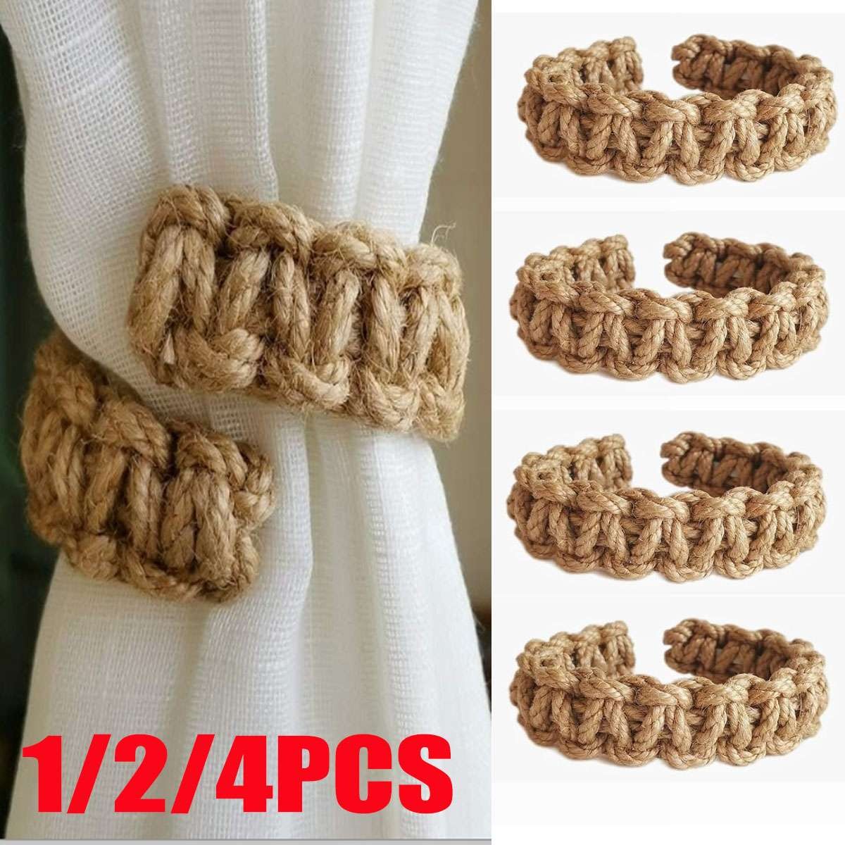 1/2/4PCS Handmade Khaki curtain tie back or door stop, Braided curtain holdback