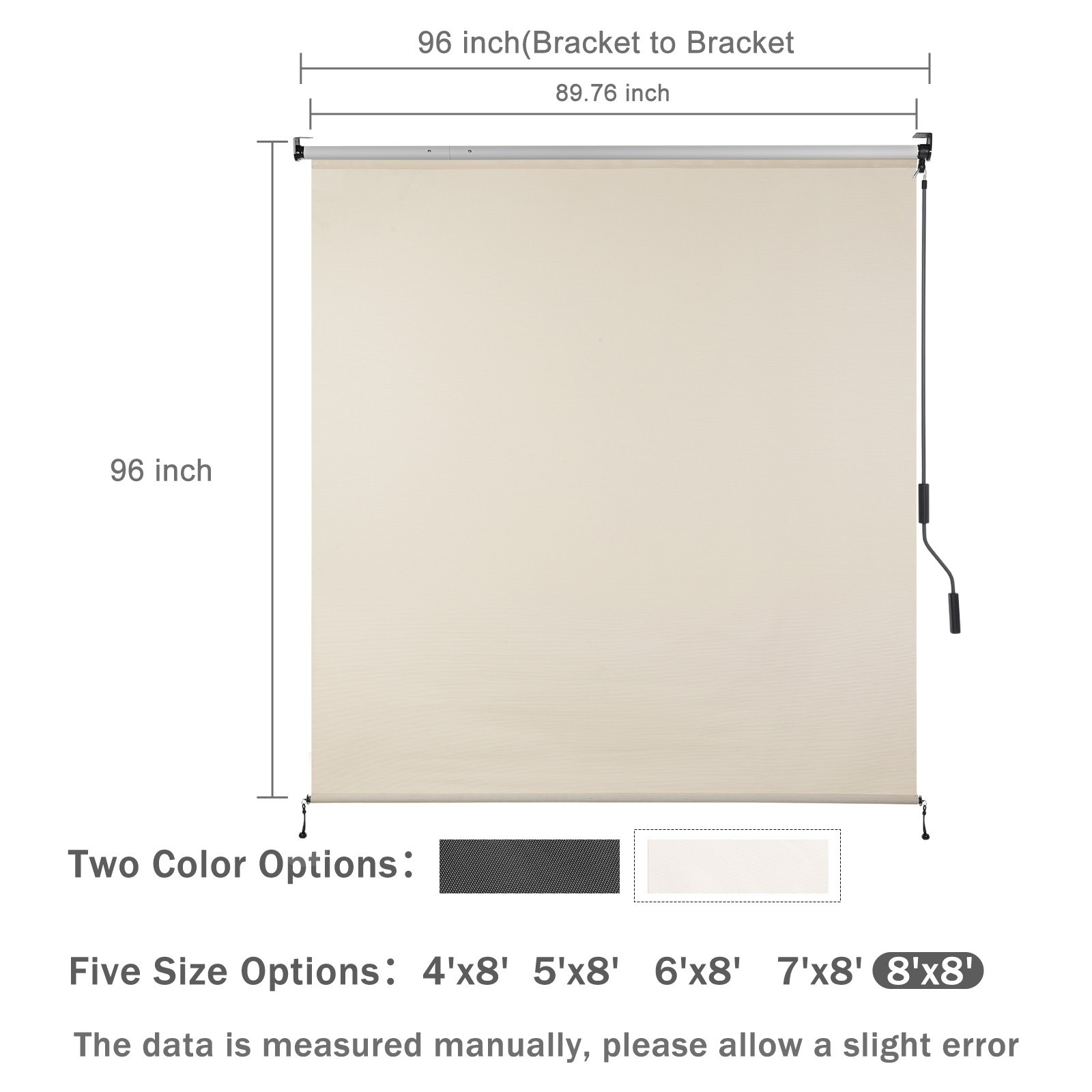 8ft (W) x 8ft (H) Outdoor Roller Shades 5% Openness Cordless Sun Roll up Shade