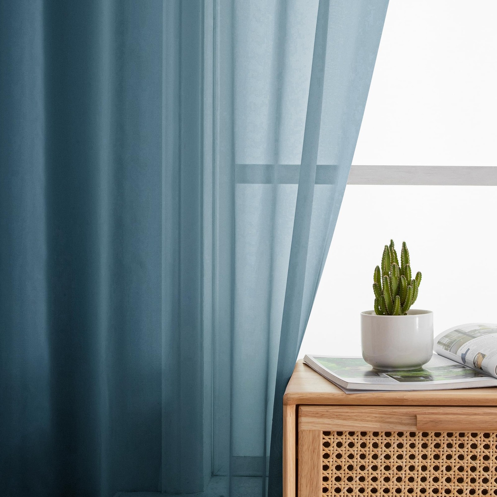 Simplebrand Dusty Blue Valances 14 Inches Long for Living Room Pocket 2 Panel Li