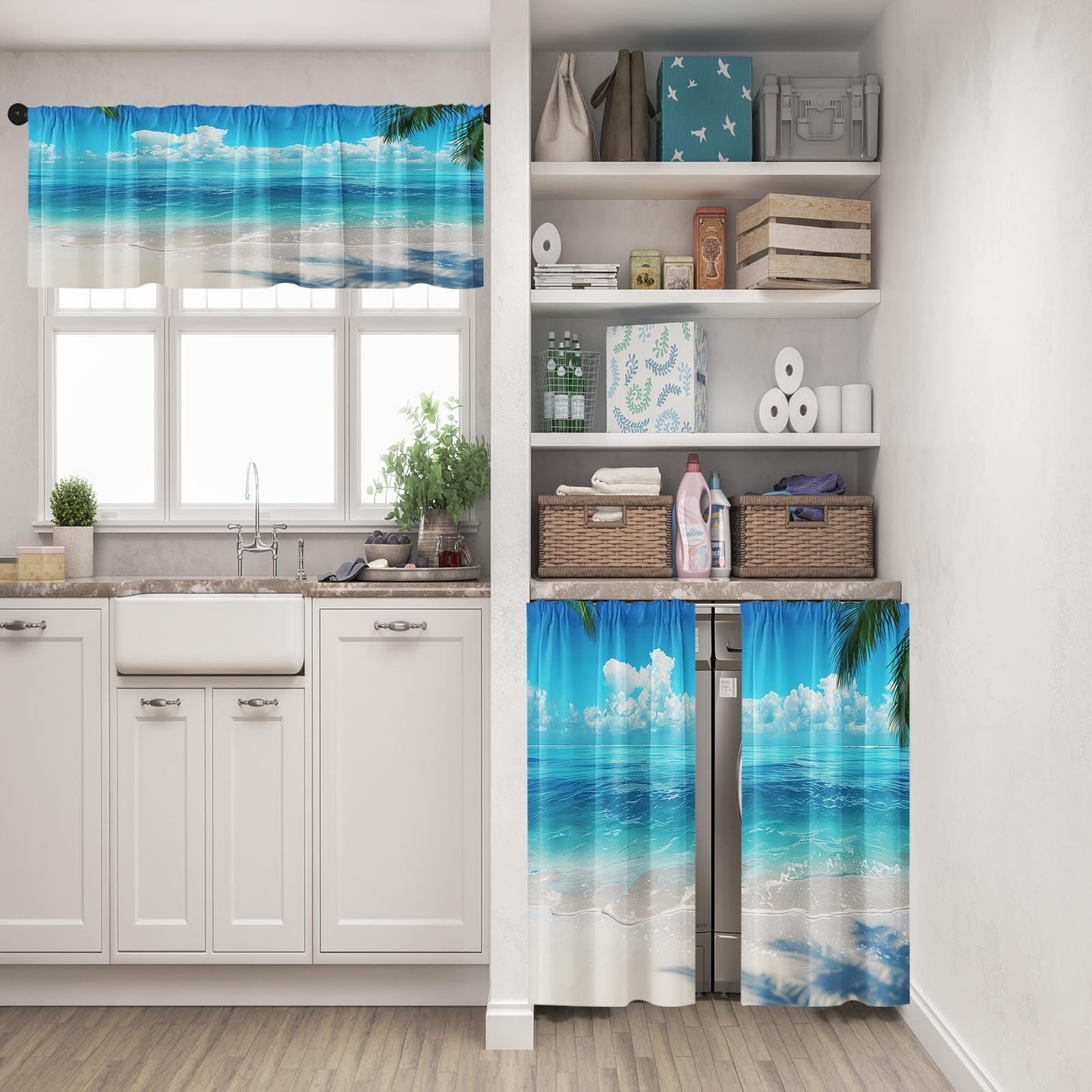 Beach Kitchen Curtains Tropical Palm Window Curtains Valance And Tier Set 36 Inc