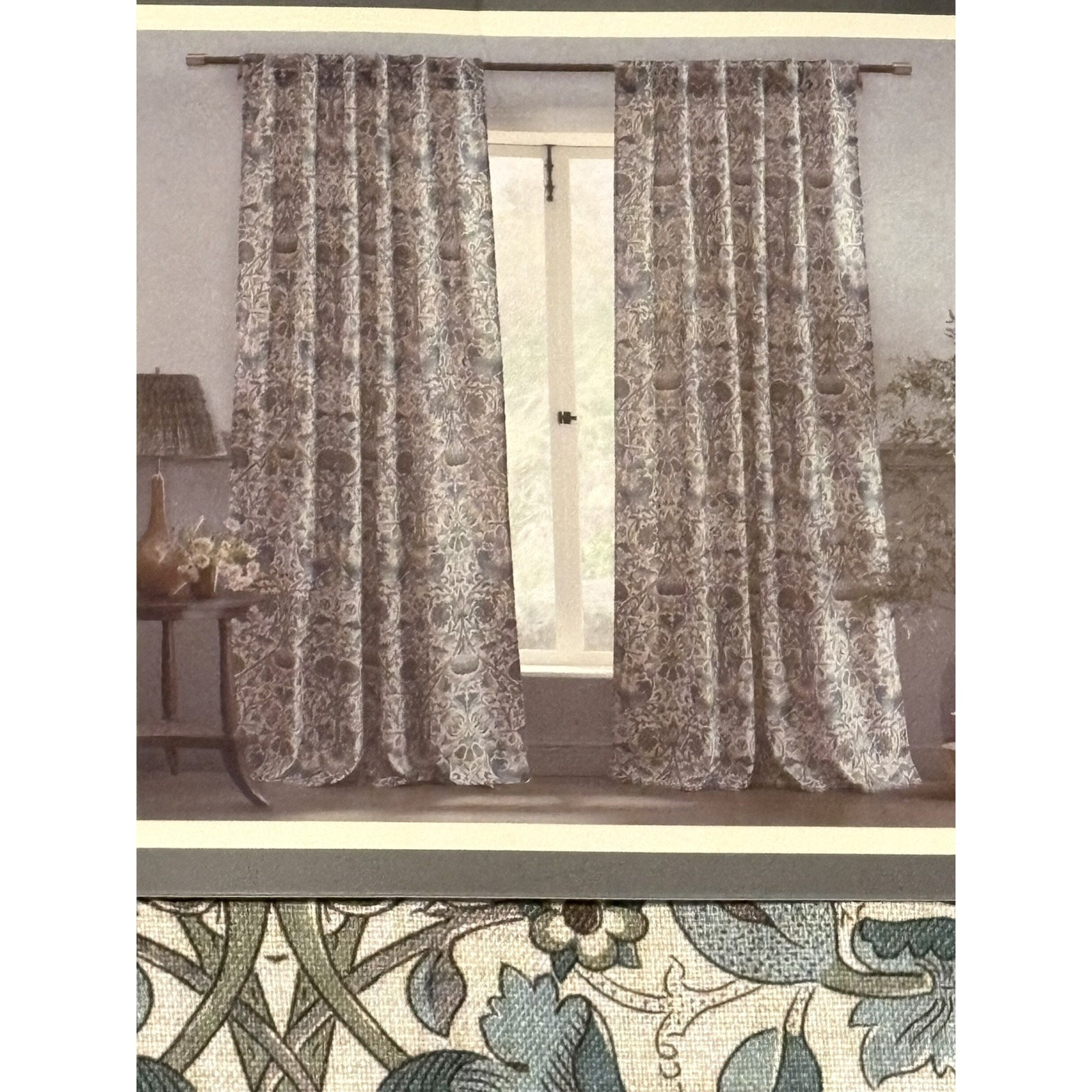 William Morris & Co. Window Curtains Panels Lodden Set Pair 50 X 96” Blue Drapes