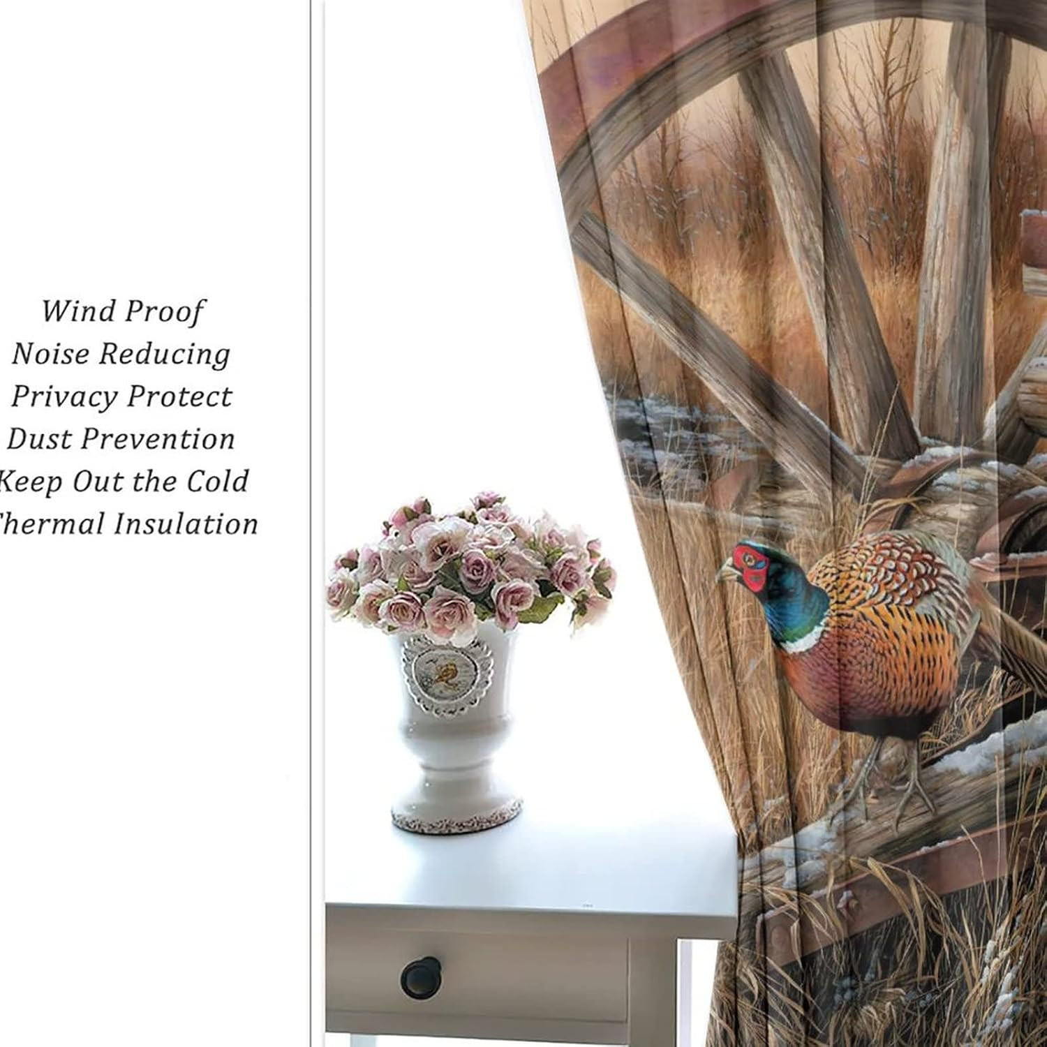 Rustic Pheasants Blackout Curtains – Camouflage Wildlife Pheasants Retro Forest