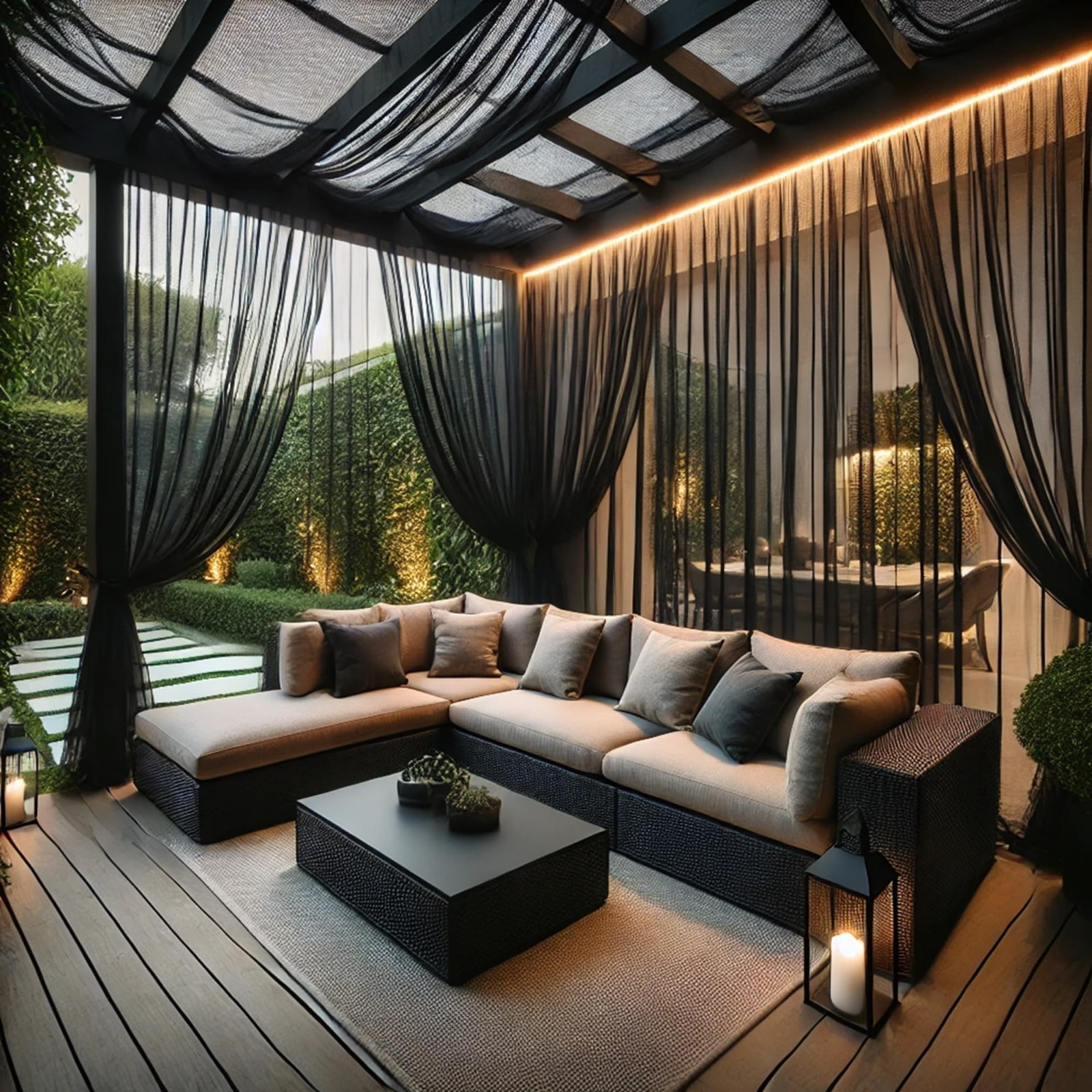 Extra Wide Waterproof Outdoor Curtains – Black Voile Mesh Bug Netting, 2 Panels,