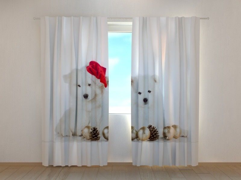 Curtain Christmas Puppies Wellmira Ready to Hang 3D Living Room Printed Animals