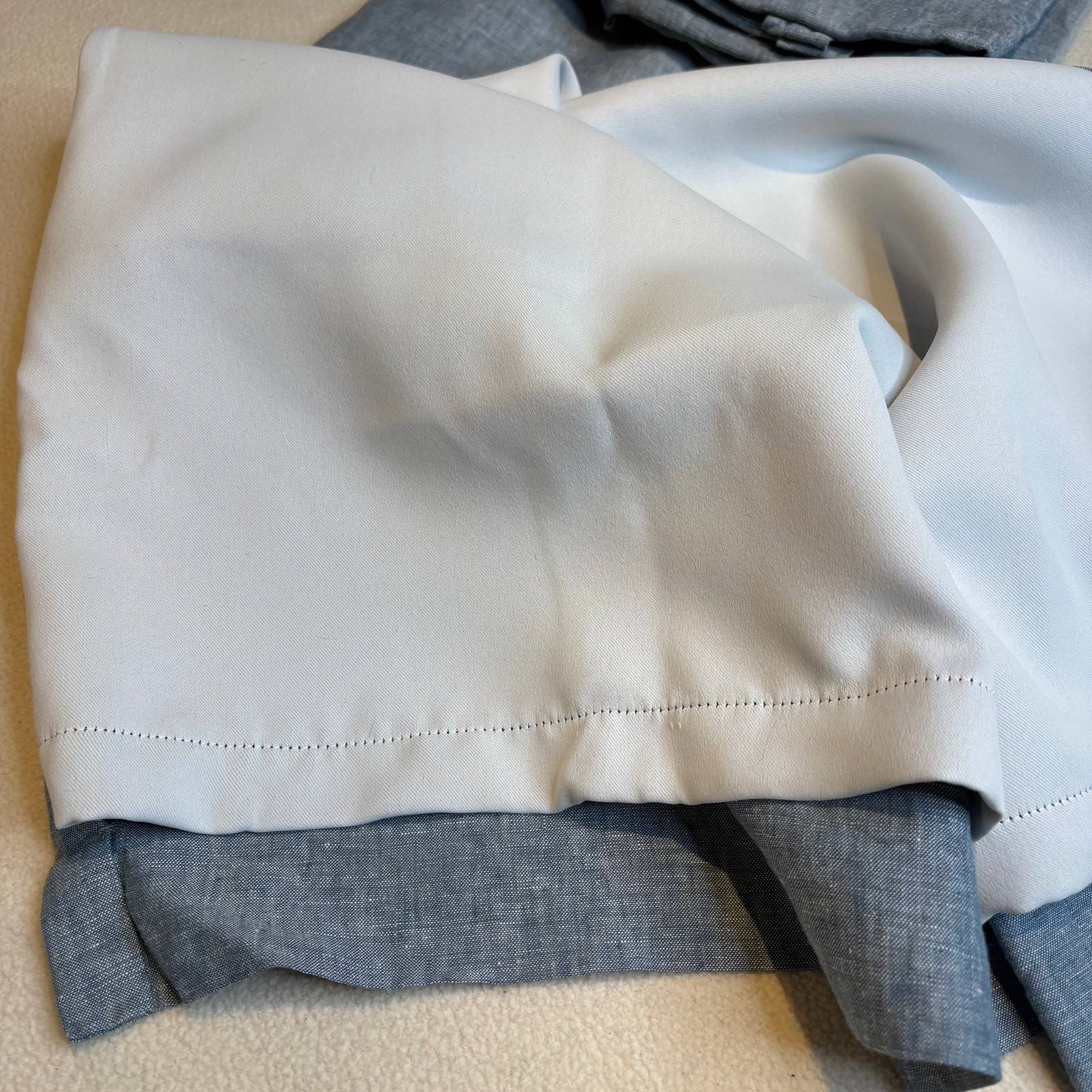 Pottery Barn Linen Curtain Panels Blue Chambray 50”x84”