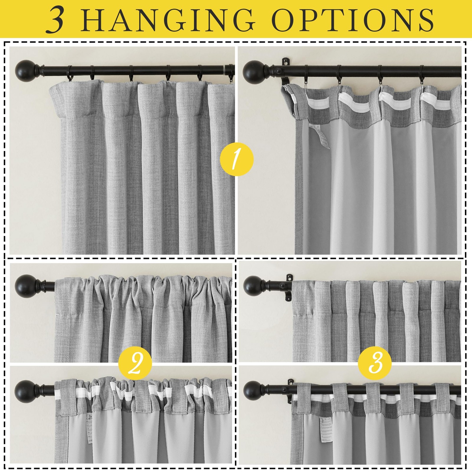 Extra Wide Light Grey Sliding Door Curtains, Hook Belt/Rod Pocket/Back Tab Fa…