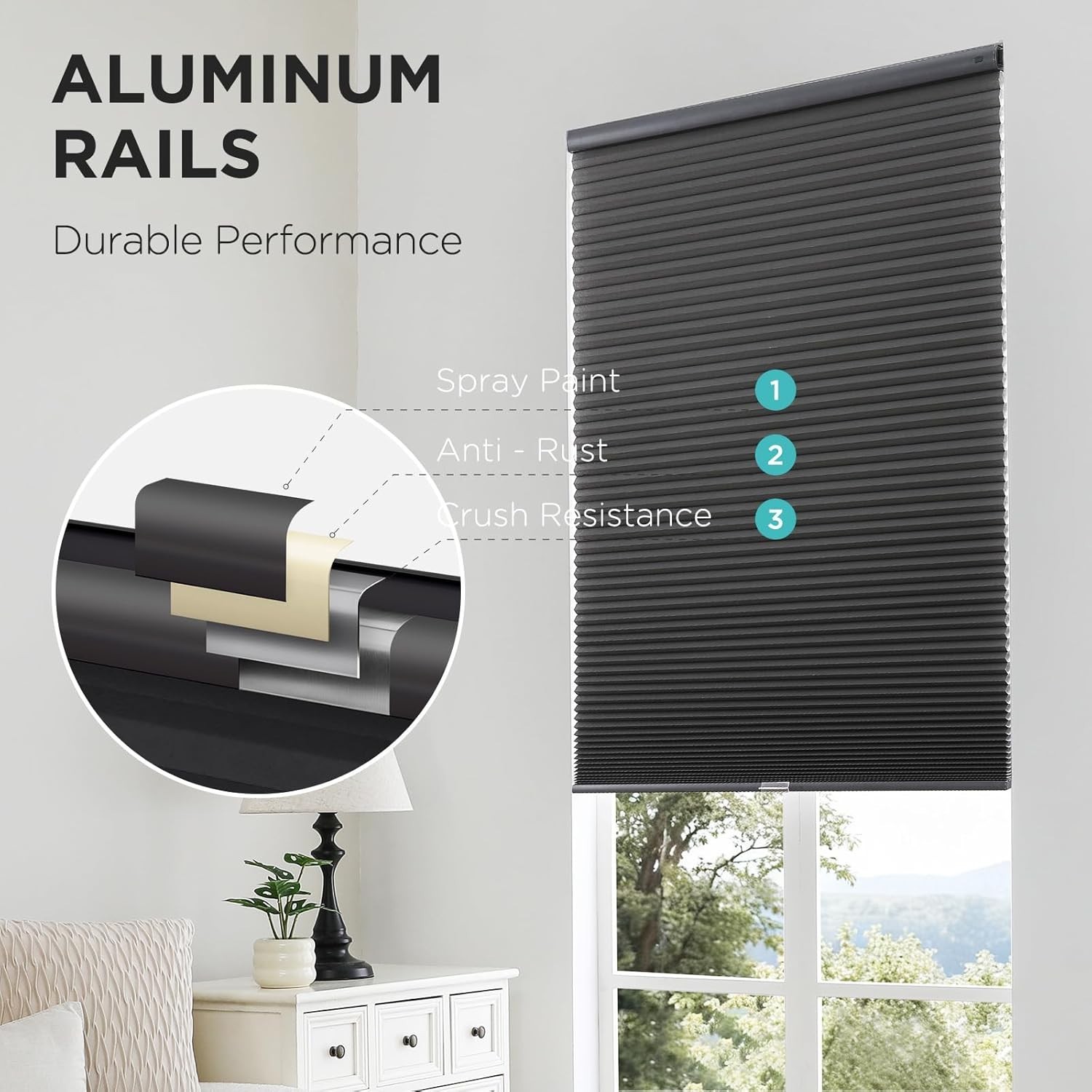 Thermal Insulating Honeycomb Blinds – 35” W x 64” H, No Drill & Noise Reducing