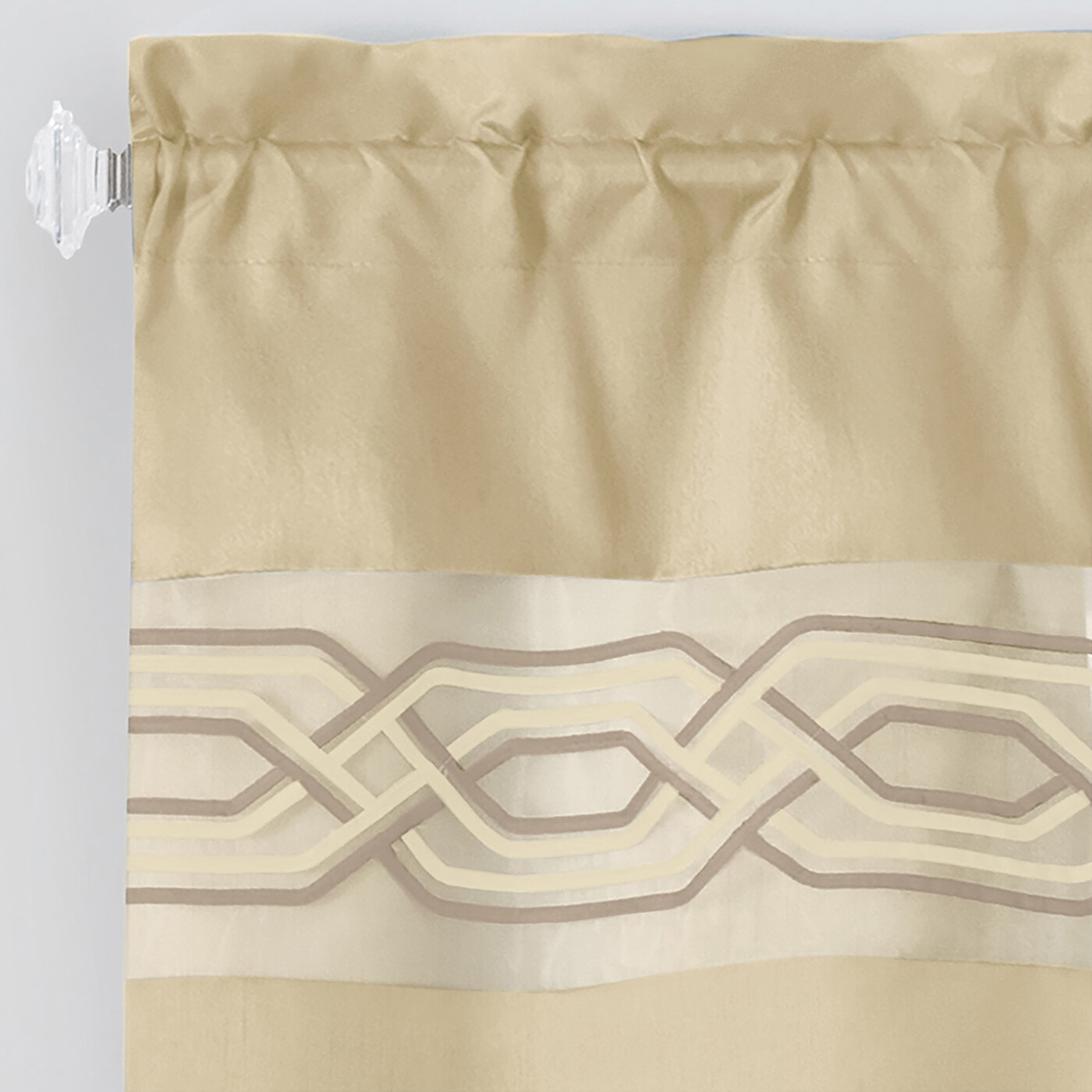 Contemporary Clean Two-Tone Embroidered Window Curtain Set, Tan