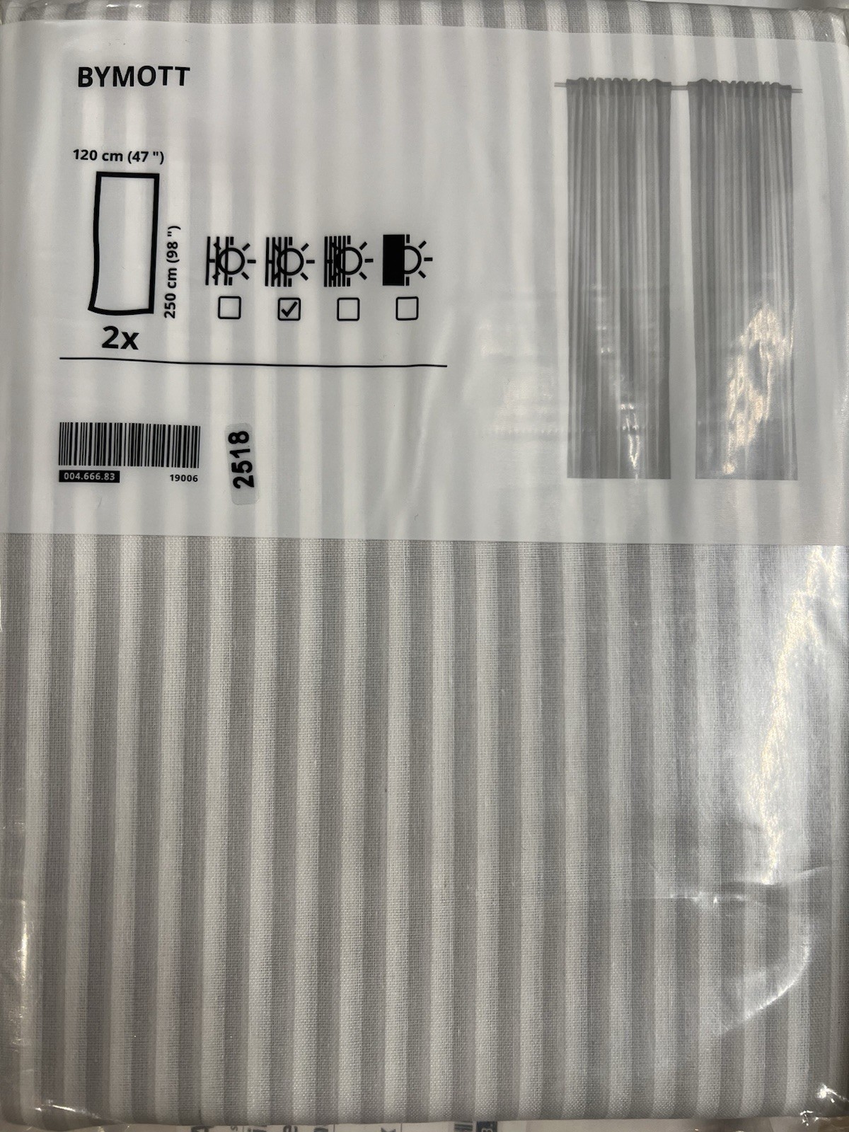 IKEA BYMOTT 2-Panel Drape Curtains 47″x98″ Striped Light 004.666.83 NEW