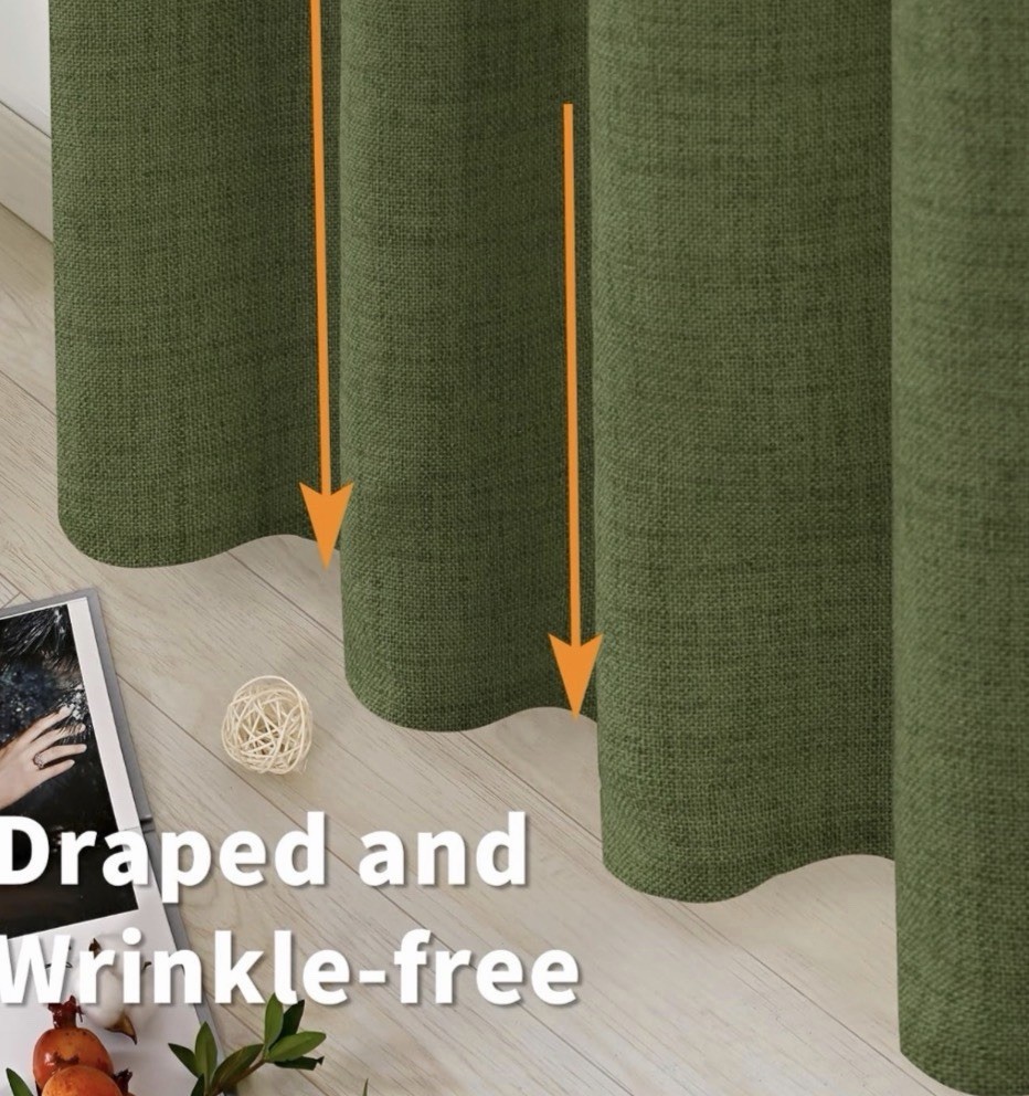 BGment Olive Linen Look Kitchen Curtains 42×40 Light Filtering 2 Panel Set 💜