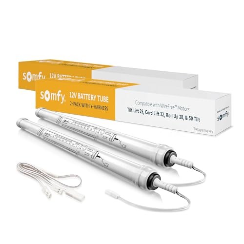 somfy 12V DC Reloadable Battery Tube 2 Pack Y Harness