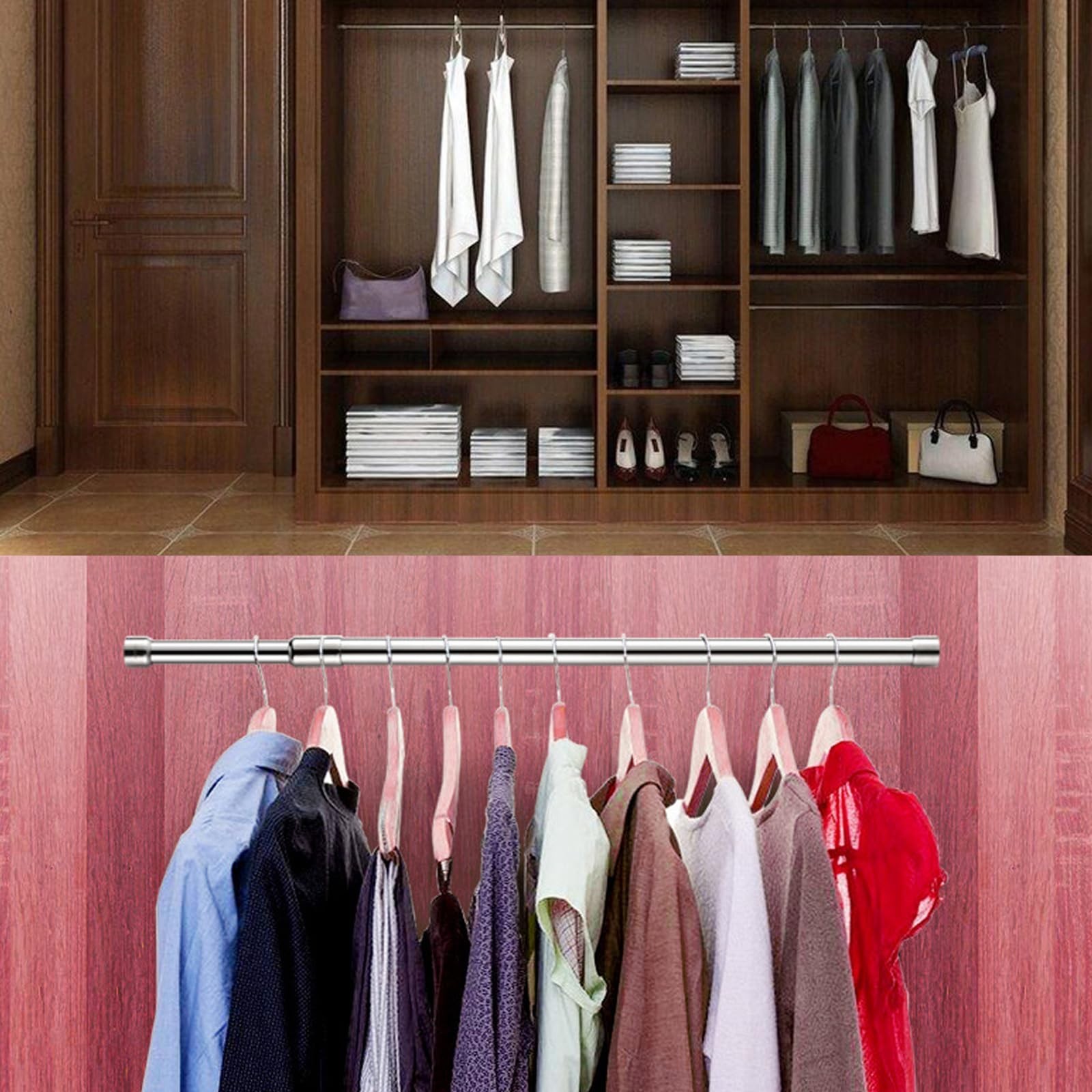 Hanging Closet Rod Heavy Duty with End Caps Adjustable Closet Rod 16-26 Inche…