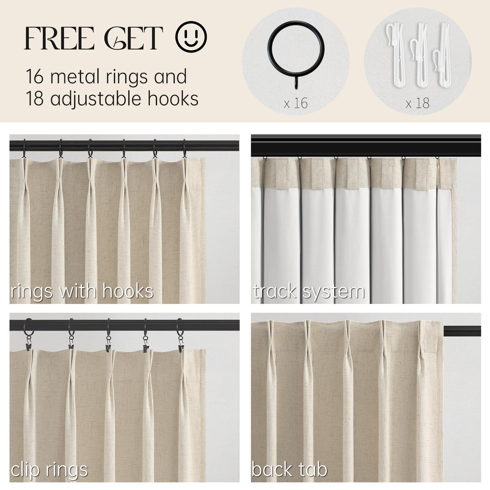Beige 96″ Blackout Curtains, Cream Pinch Pleat Thermal Drapes, 2 Panels