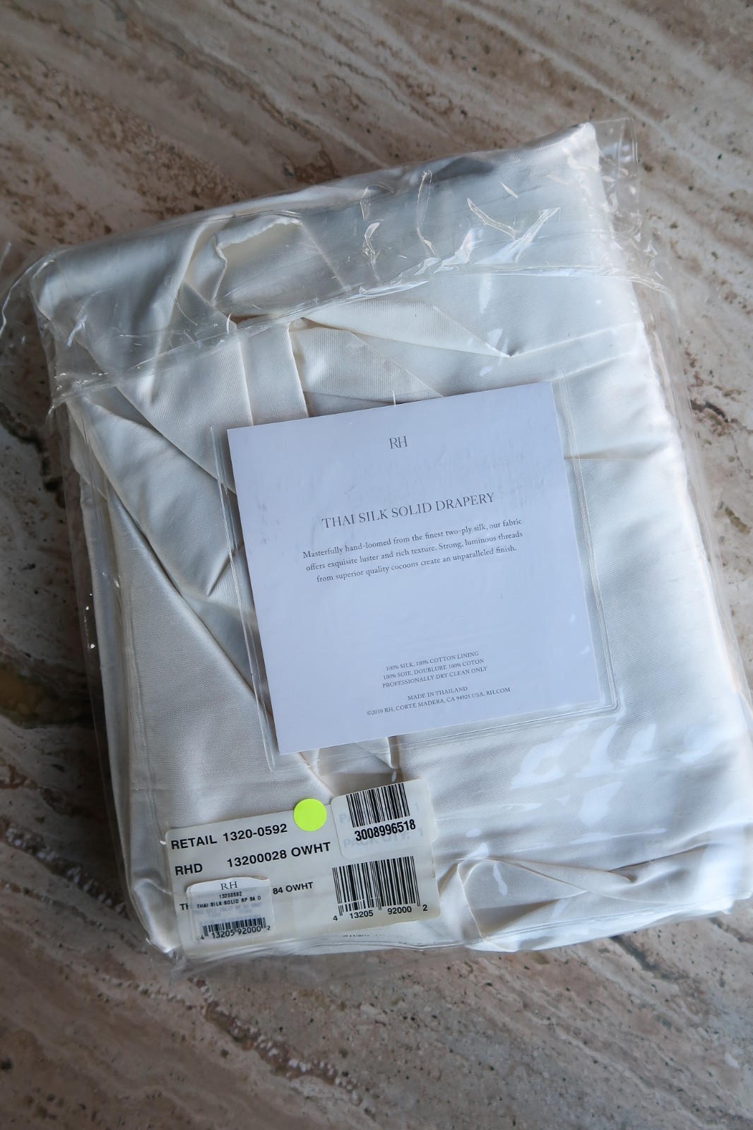 Restoration Hardware Thai Silk Drapery Rod Pocket curtain 84 x 50 Optic White