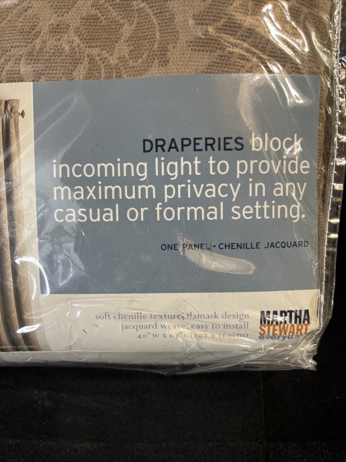 Martha Stewart Chenille Jacquard Solid Back Soft Texture 40”Wx63”L One Panel