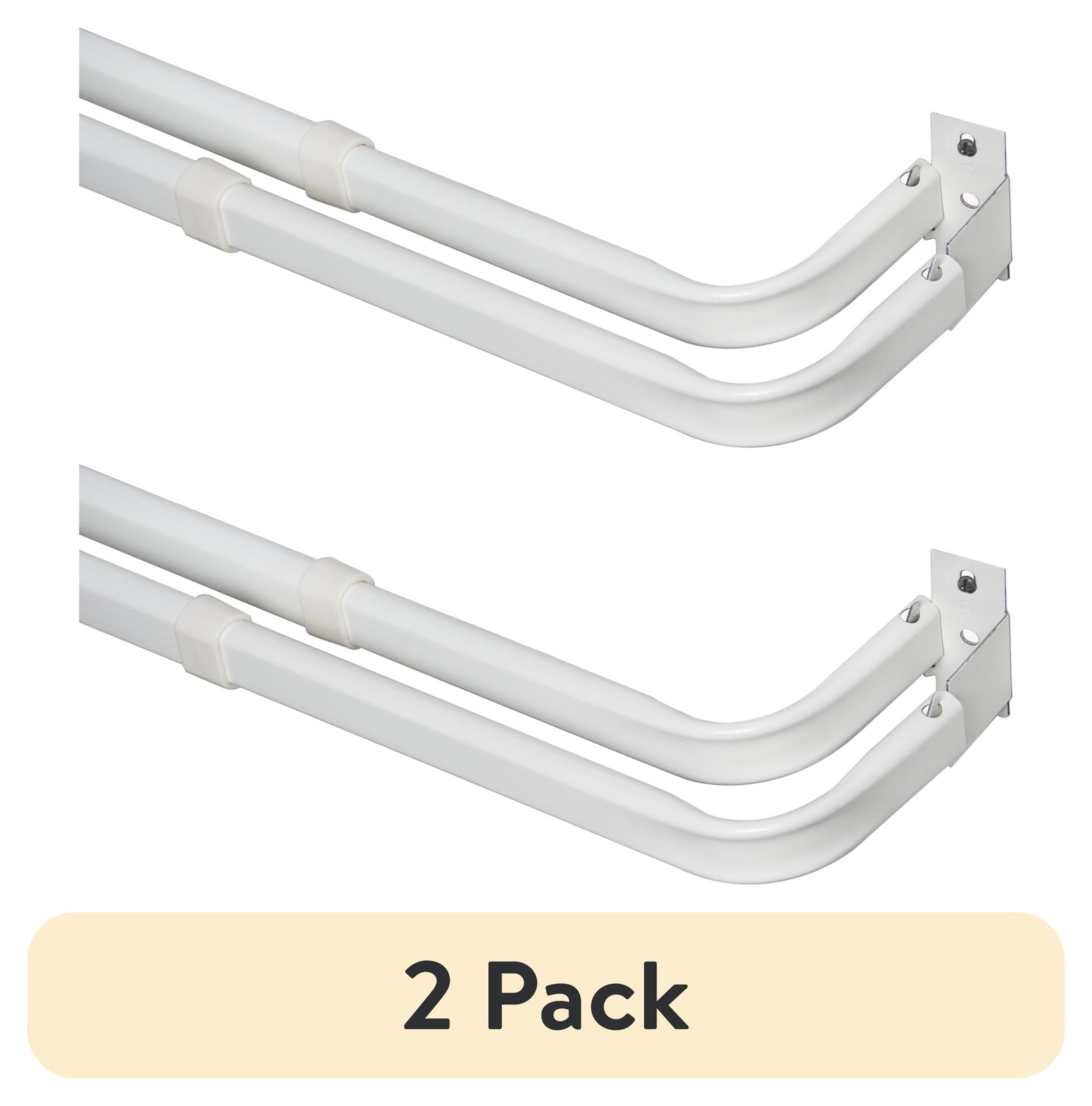 Adjustable Double Curtain Rod Wrap Around Metal Basic 28 to 48 Inches White