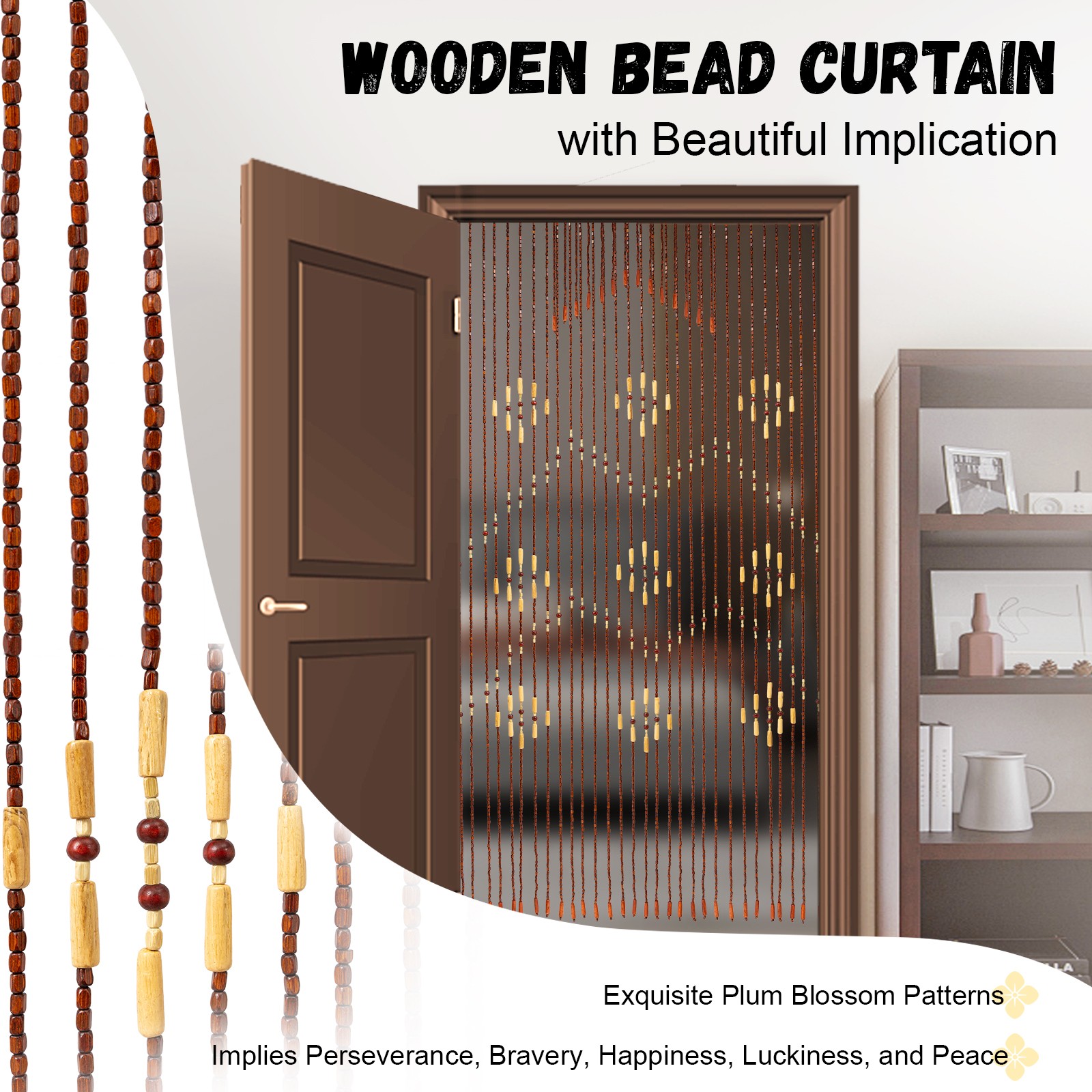 32Lines Porch Partition Curtain Wooden Beads Curtain Bedroom Living Room Curtain