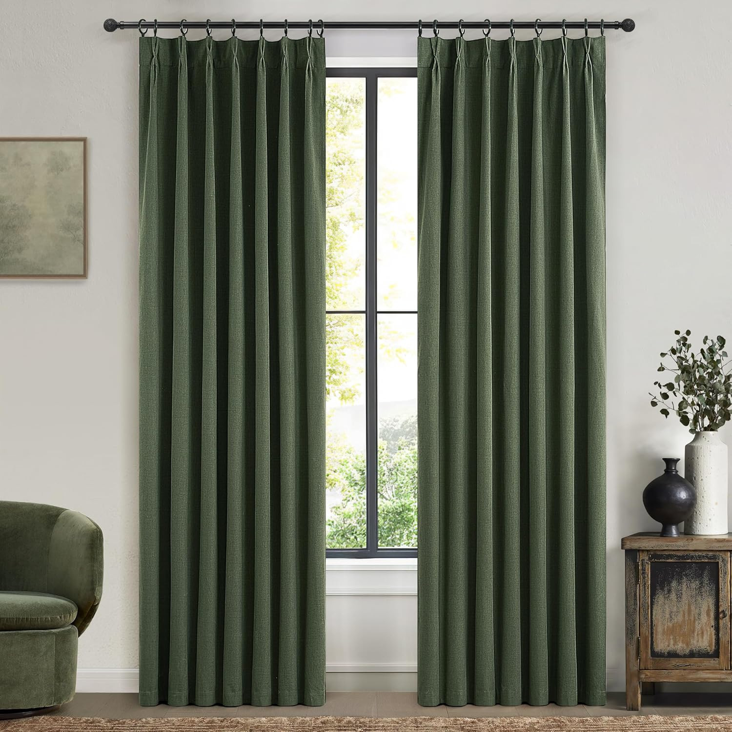 Olive Green Bedroom Curtains 84 Inch Length 2 Panels Set Burg,Pinch Pleated Deco