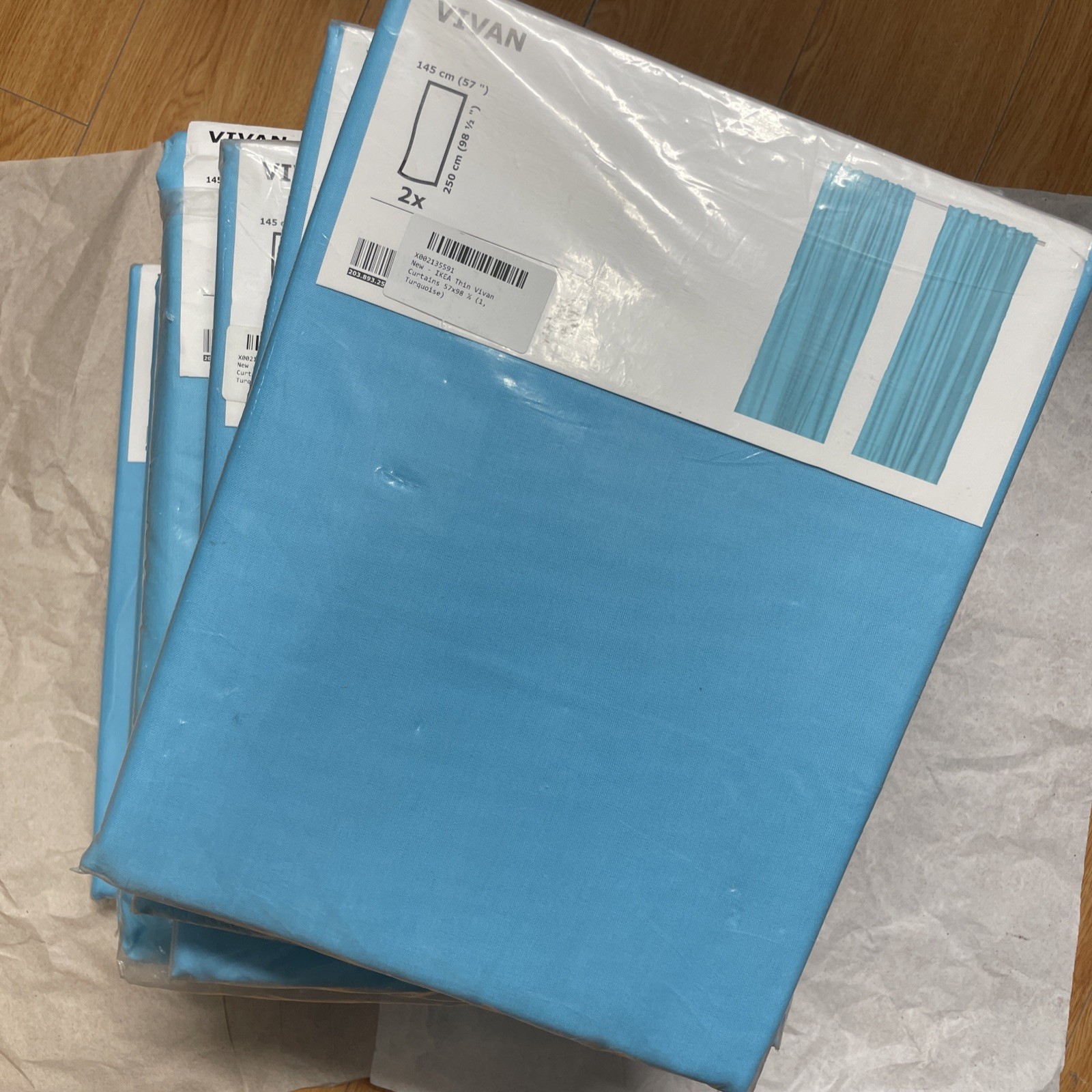 6 Pairs: IKEA Curtain VIVAN Solid Blue Sheer Turquoise 57×98 ½ Panel (Open Box)